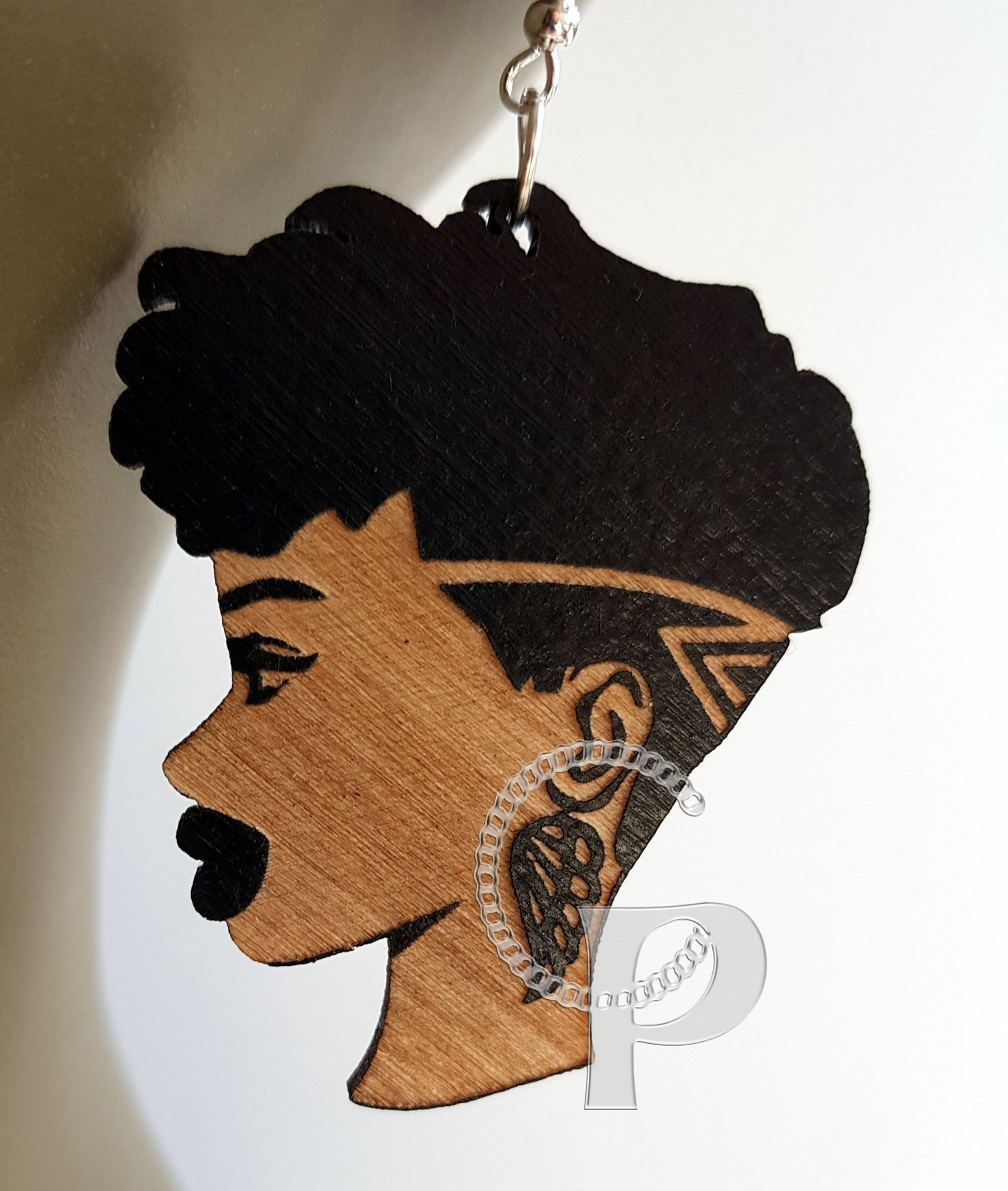 African earrings woman Afro silhouette wooden natural hair short undercut earrings black