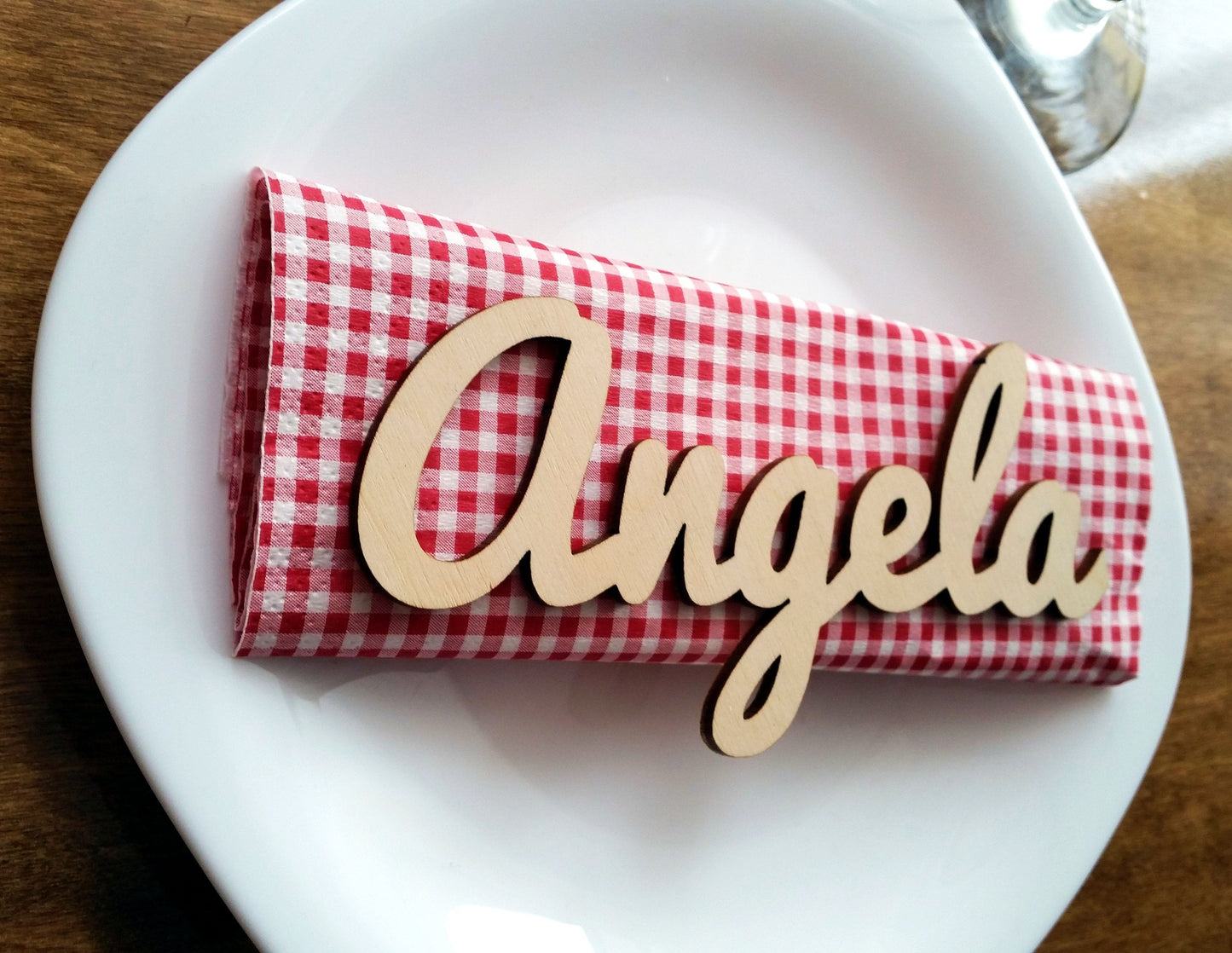 10 Wooden names laser cut rustic name place cards for wedding personalized