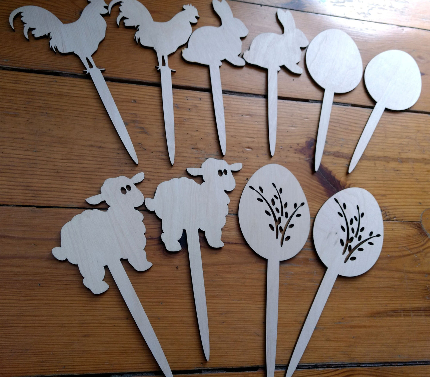 Wooden Easter eggs ornaments wood crafts decoration DIY picks decor Spring on a stick