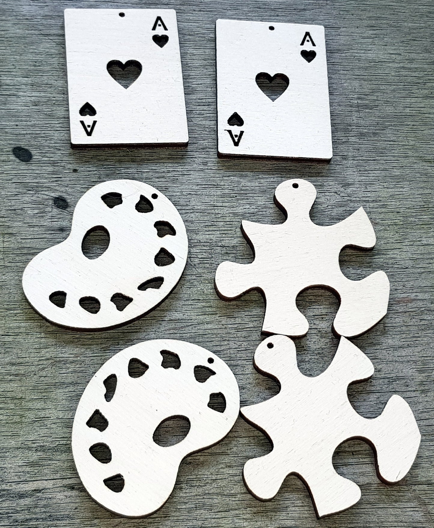 3 pairs of earrings wooden DIY in a choice of sizes jigsaw puzzle, art palltte, ace of heart