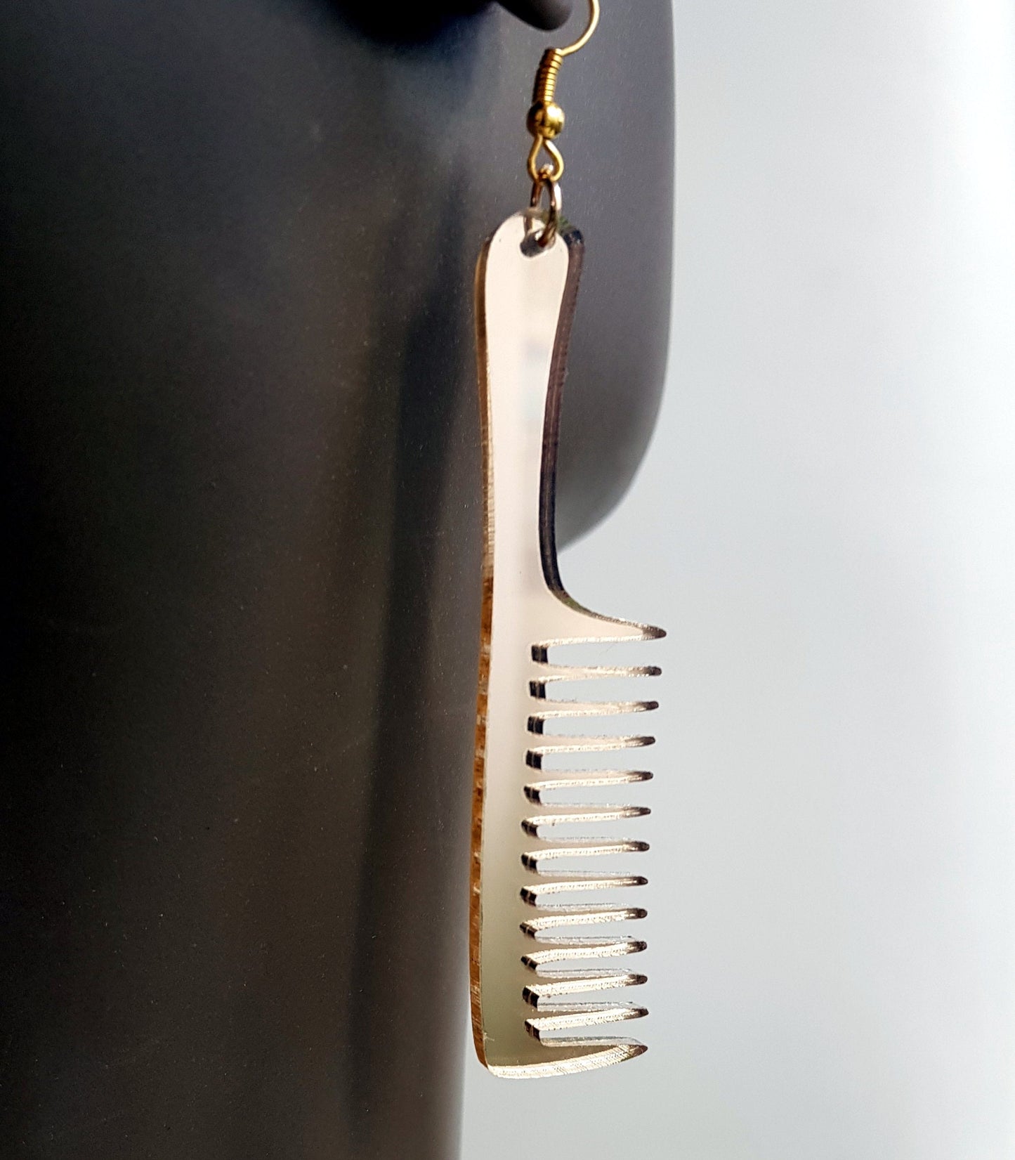 African earrings comb in silver or gold mirror acrylic Africa hair pick