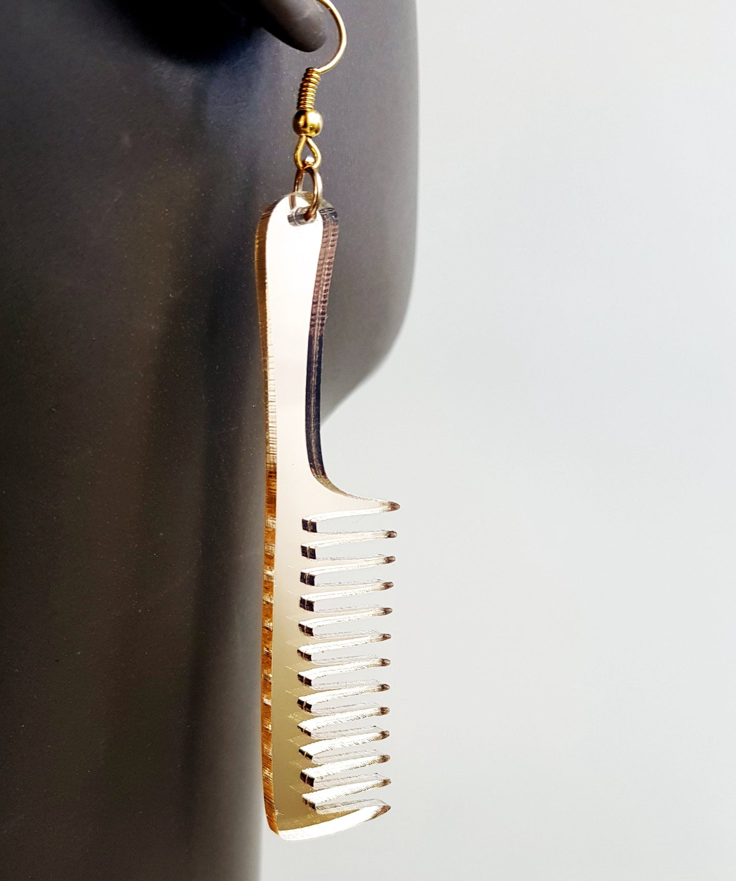 African earrings comb in silver or gold mirror acrylic Africa hair pick