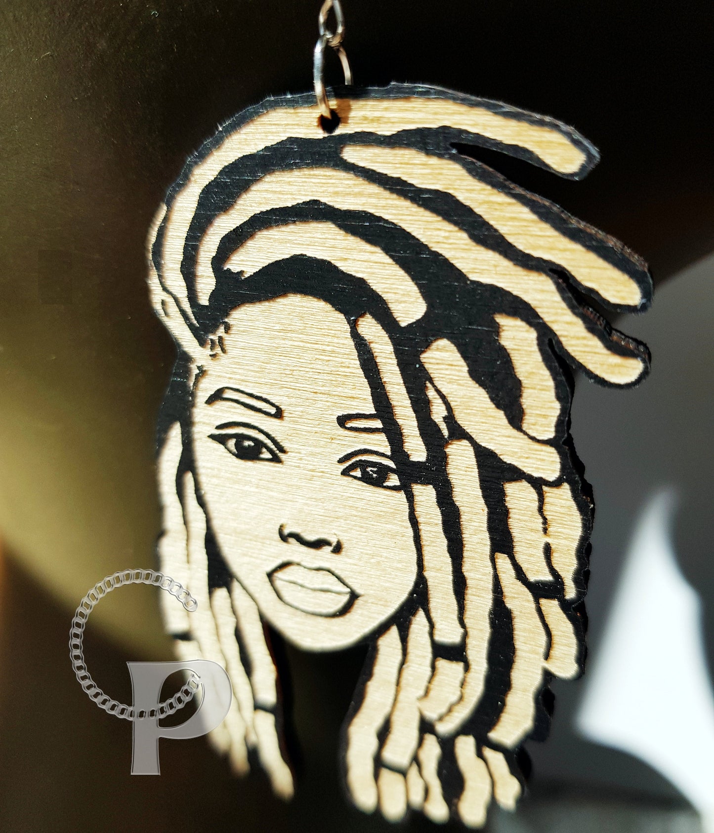 African earrings locs woman wooden and double sided Afrocentric jewelry with natural hair in black