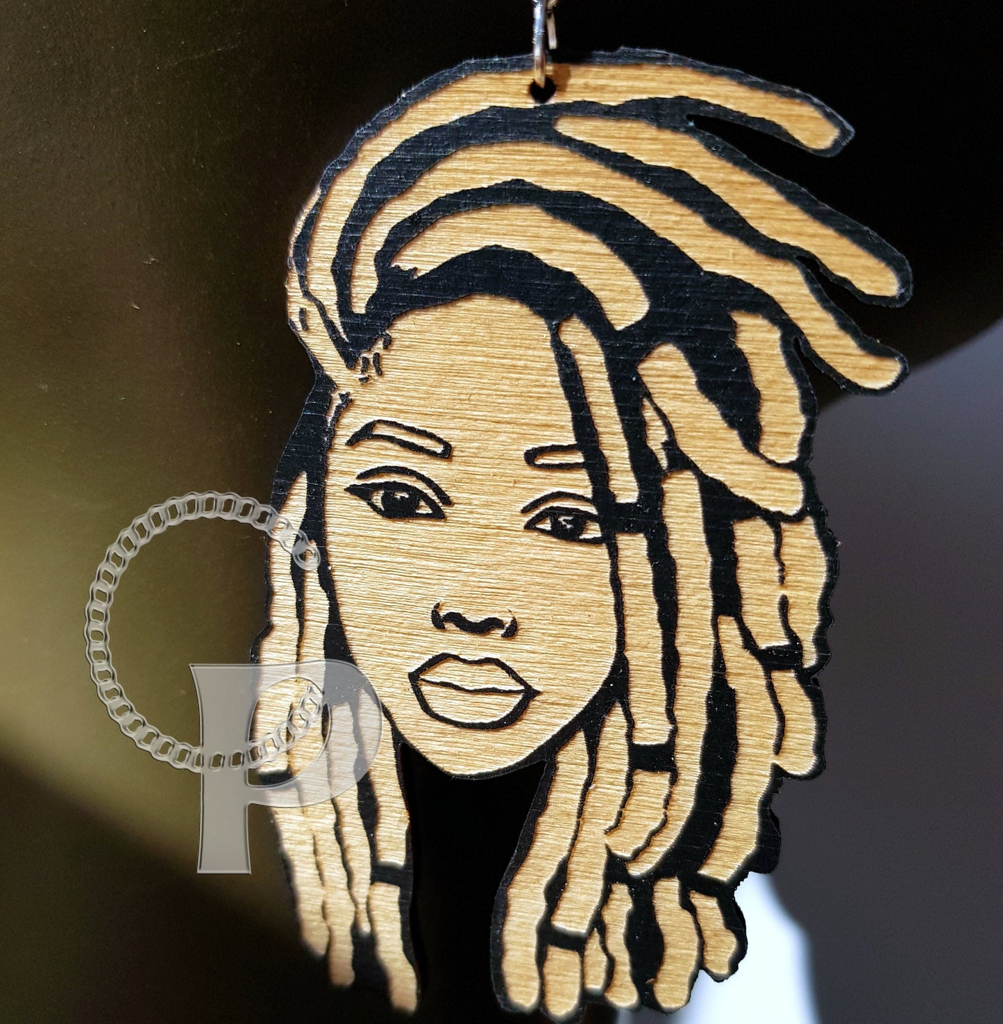 African earrings locs woman wooden and double sided Afrocentric jewelry with natural hair in black