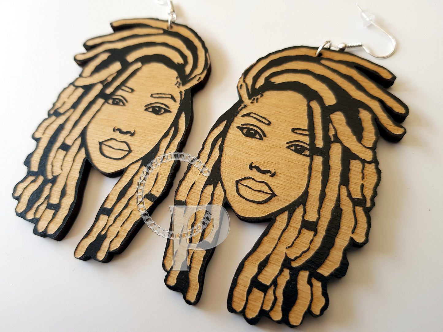 African earrings locs woman wooden and double sided Afrocentric jewelry with natural hair in black