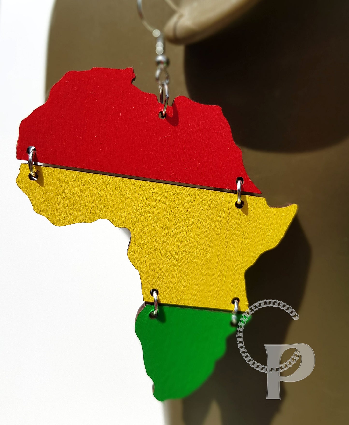 African earrings Africa map Pan African colors 3 inches red, yellow, green