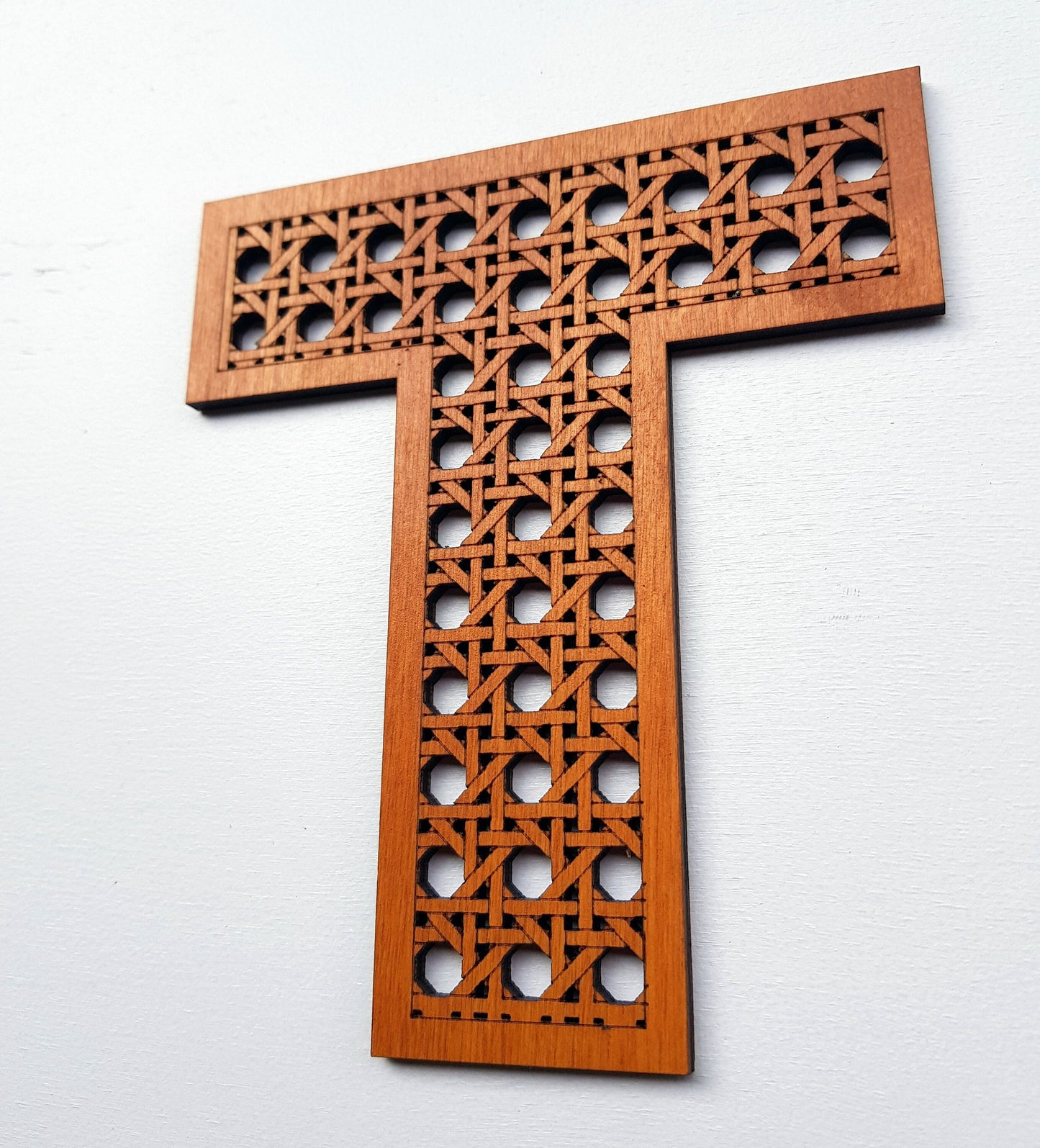 Wooden letter boho style rattan look cane like custom name wall decor