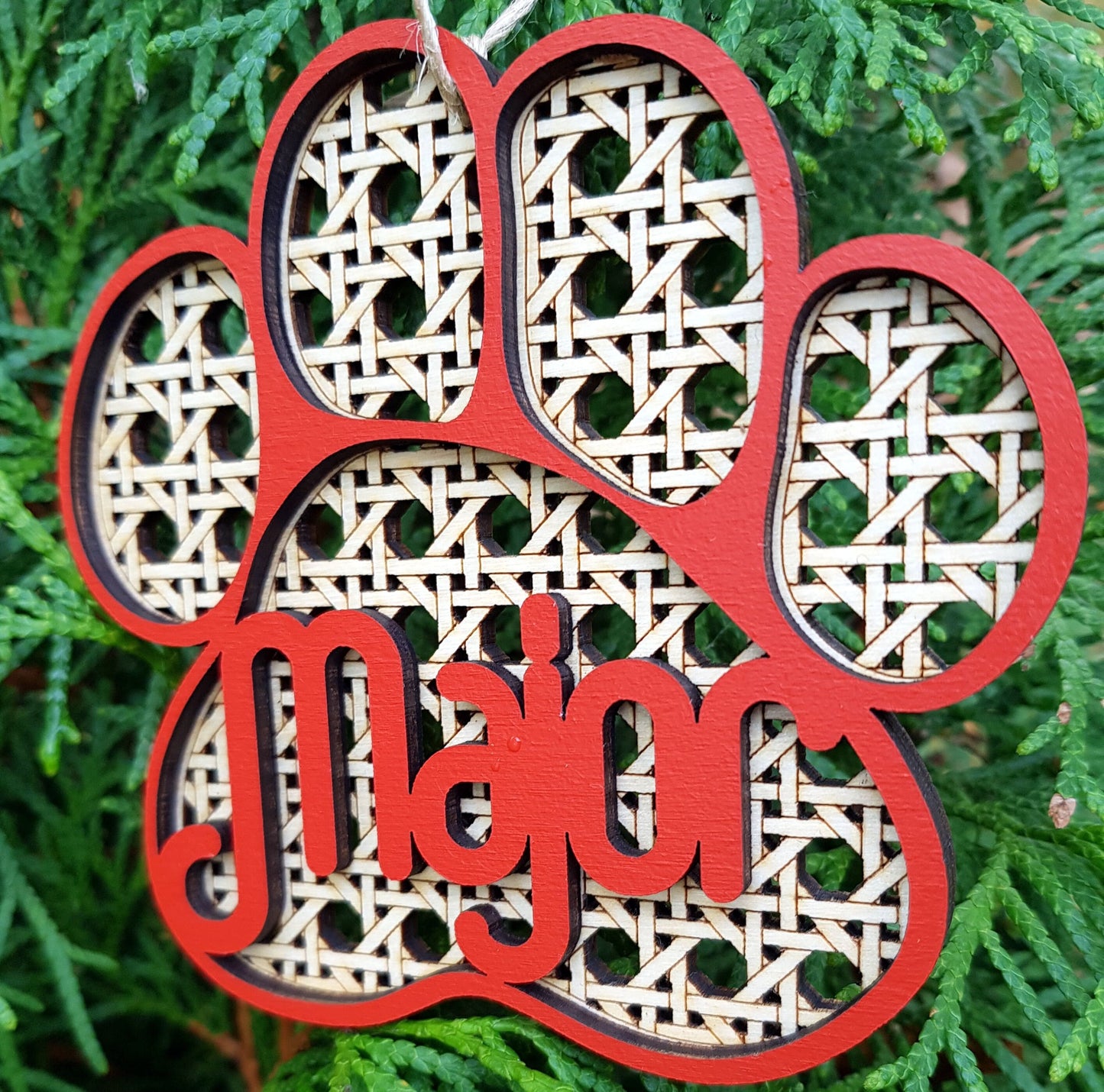 Dog paw personalized wooden bauble any name laser cut first Christmas ornament gift for pet