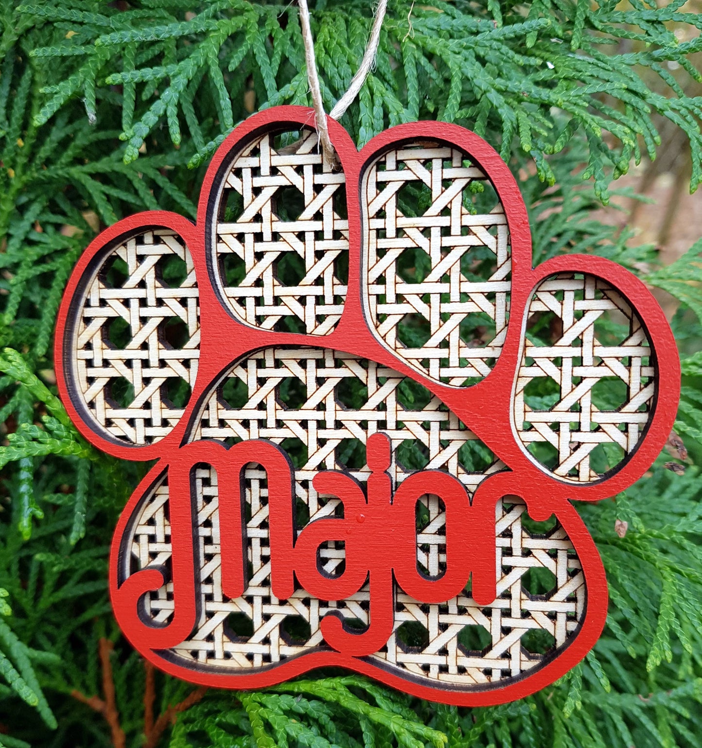 Dog paw personalized wooden bauble any name laser cut first Christmas ornament gift for pet
