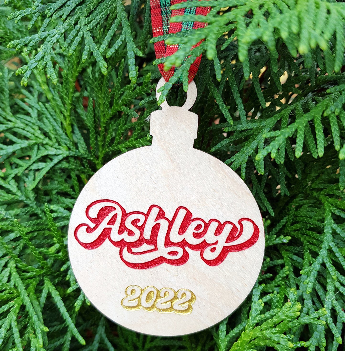Personalized wooden bauble hand painted any name laser cut first Christmas ornament gift