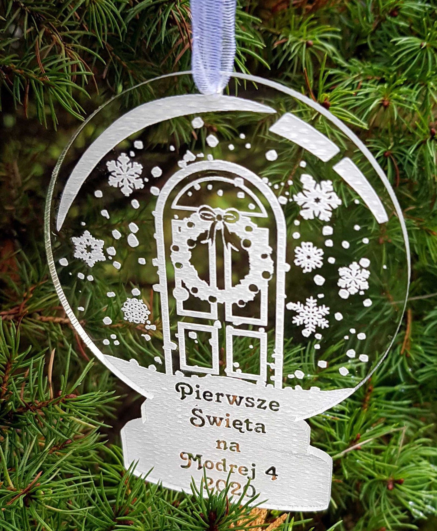 Custom clear acrylic name bauble snow globe shape first Christmas tree ornament decorations Xmas any message cat dog mountains farmyour text