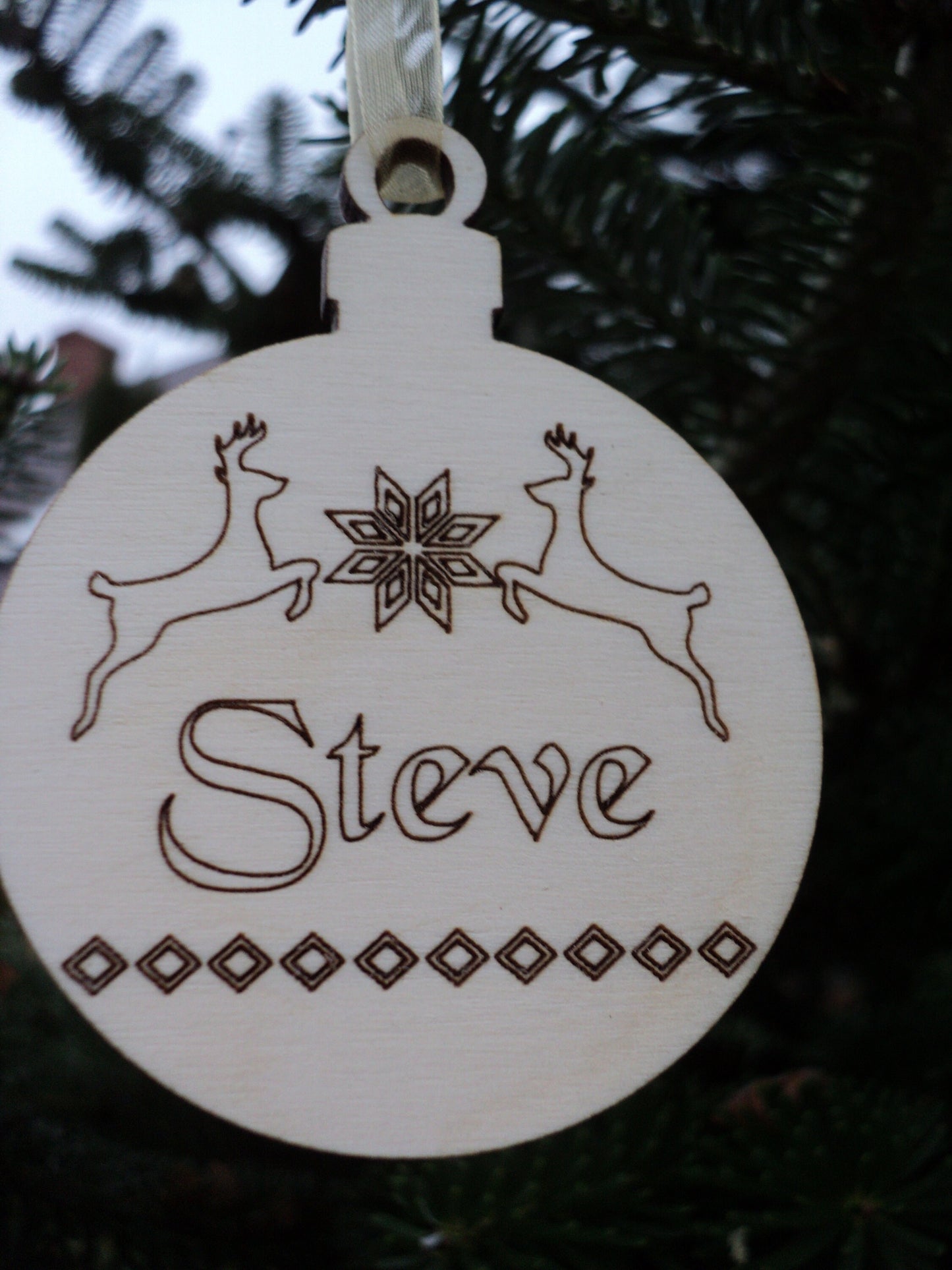 Wooden Christmas ornaments with names Nordic Scandi simple natural wood 10 pieces engraved