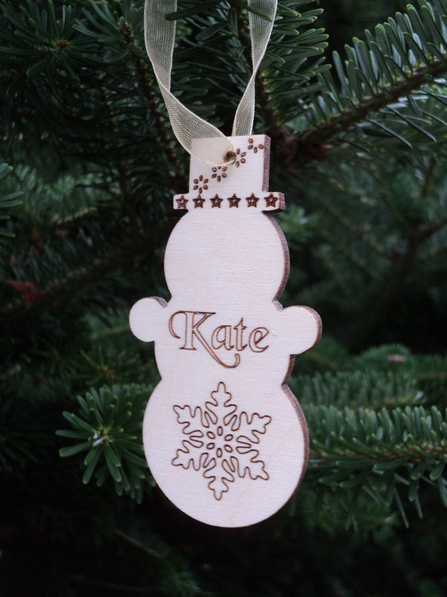 Wooden Christmas ornaments with names Nordic Scandi simple natural wood 10 pieces engraved