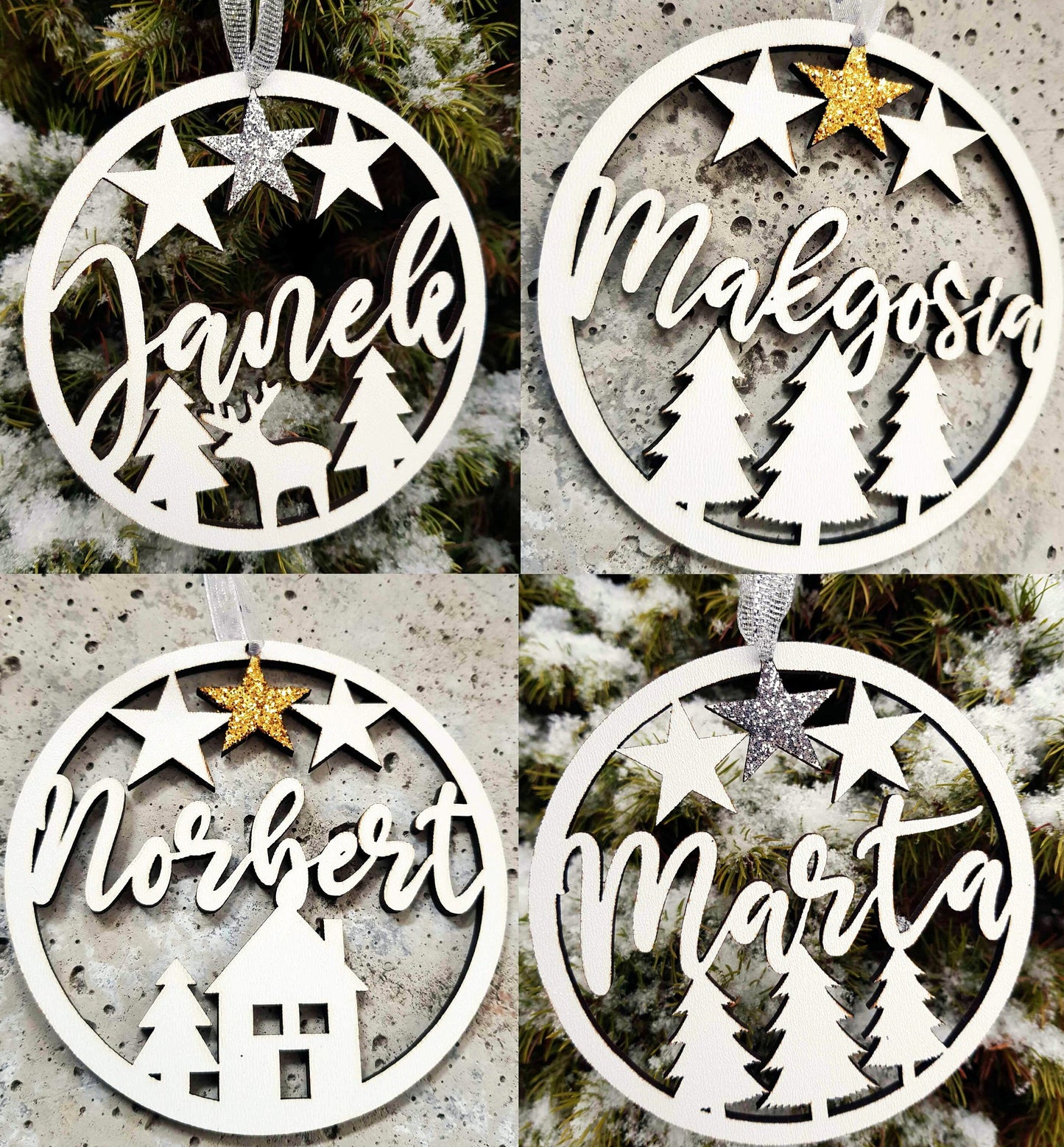Personalized wooden bauble with any name laser cut first Christmas ornament gift pastel colors