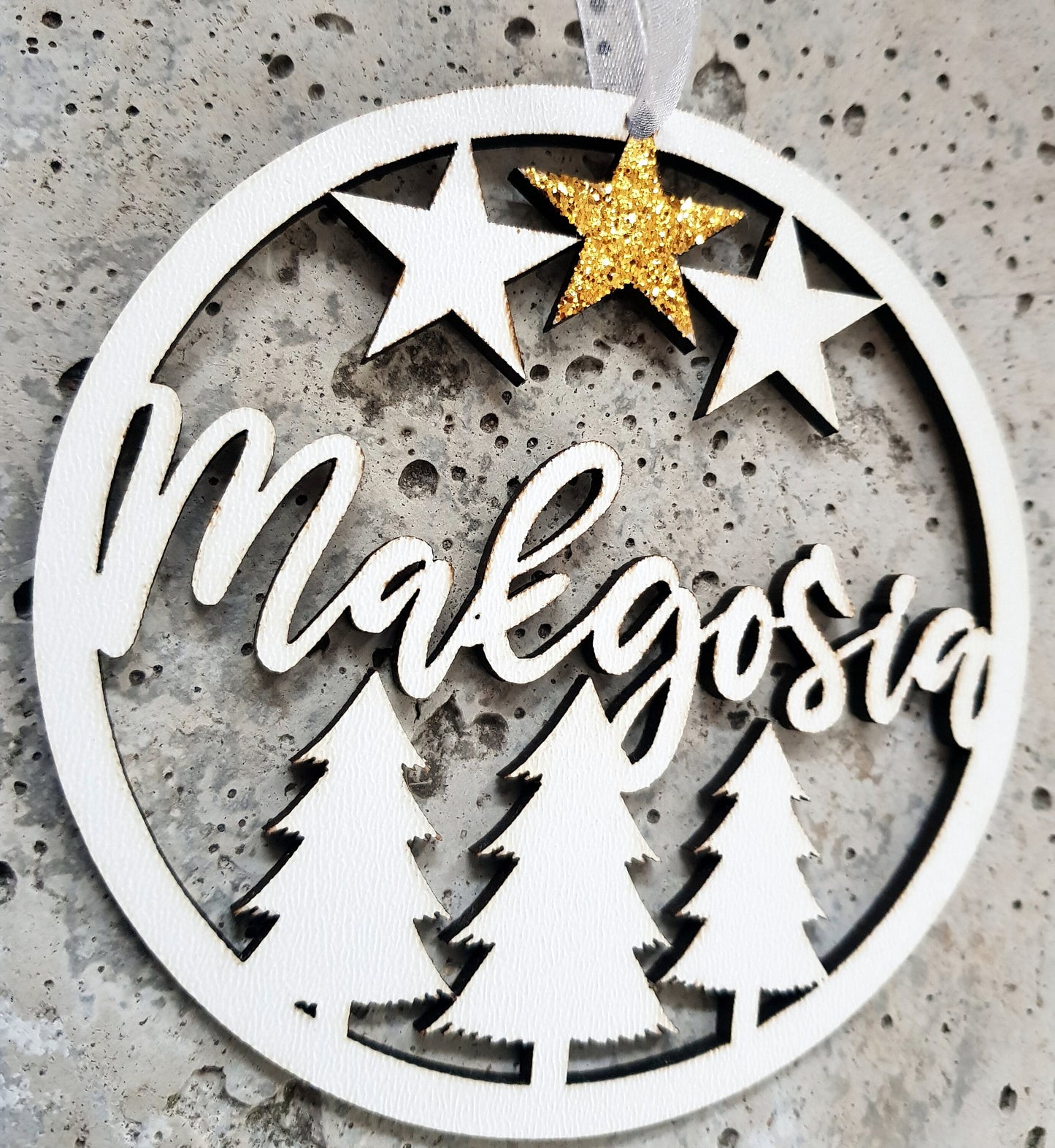 Personalized wooden bauble with any name laser cut first Christmas ornament gift pastel colors