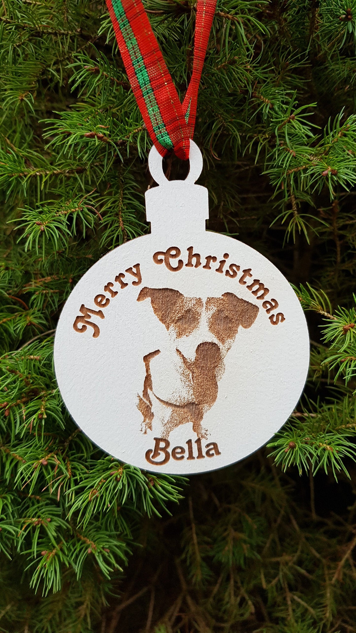Personalized wooden bauble photo engraved any name laser cut first Christmas ornament gift