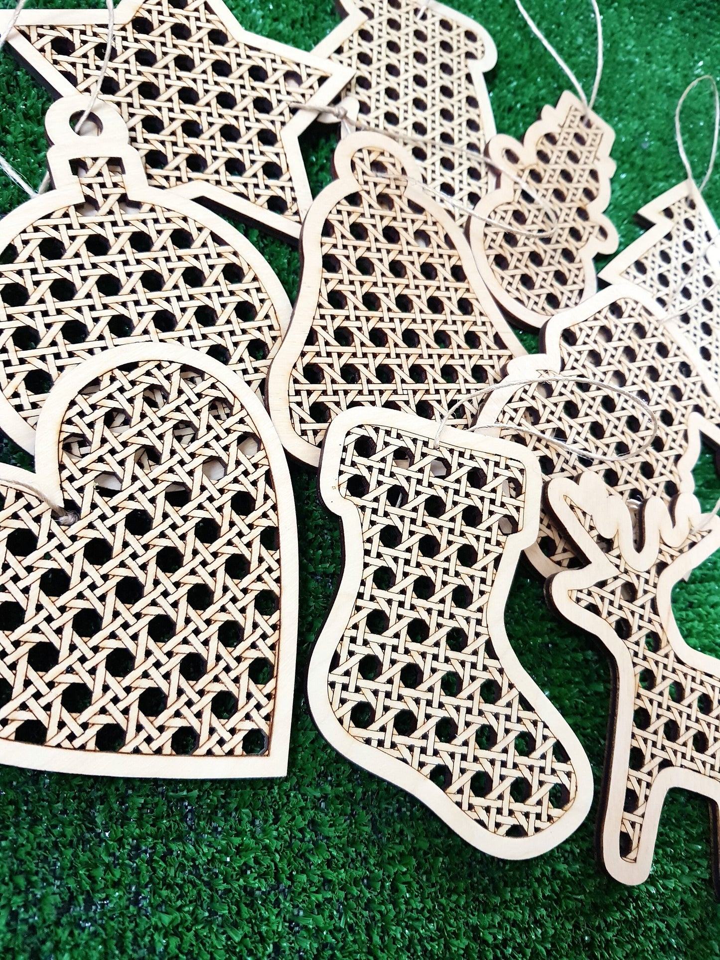 Wooden Boho Christmas ornaments mod rattan style natural wood crafts decoration