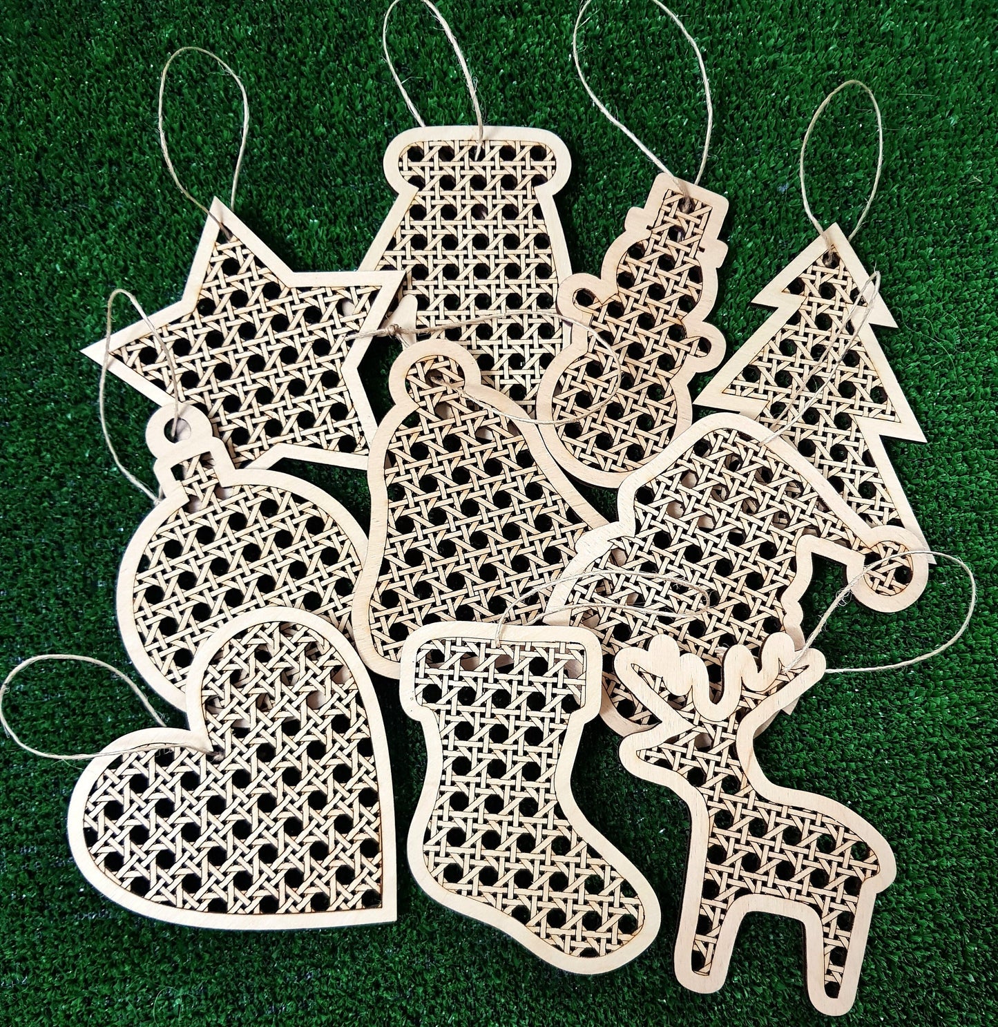 Wooden Boho Christmas ornaments mod rattan style natural wood crafts decoration