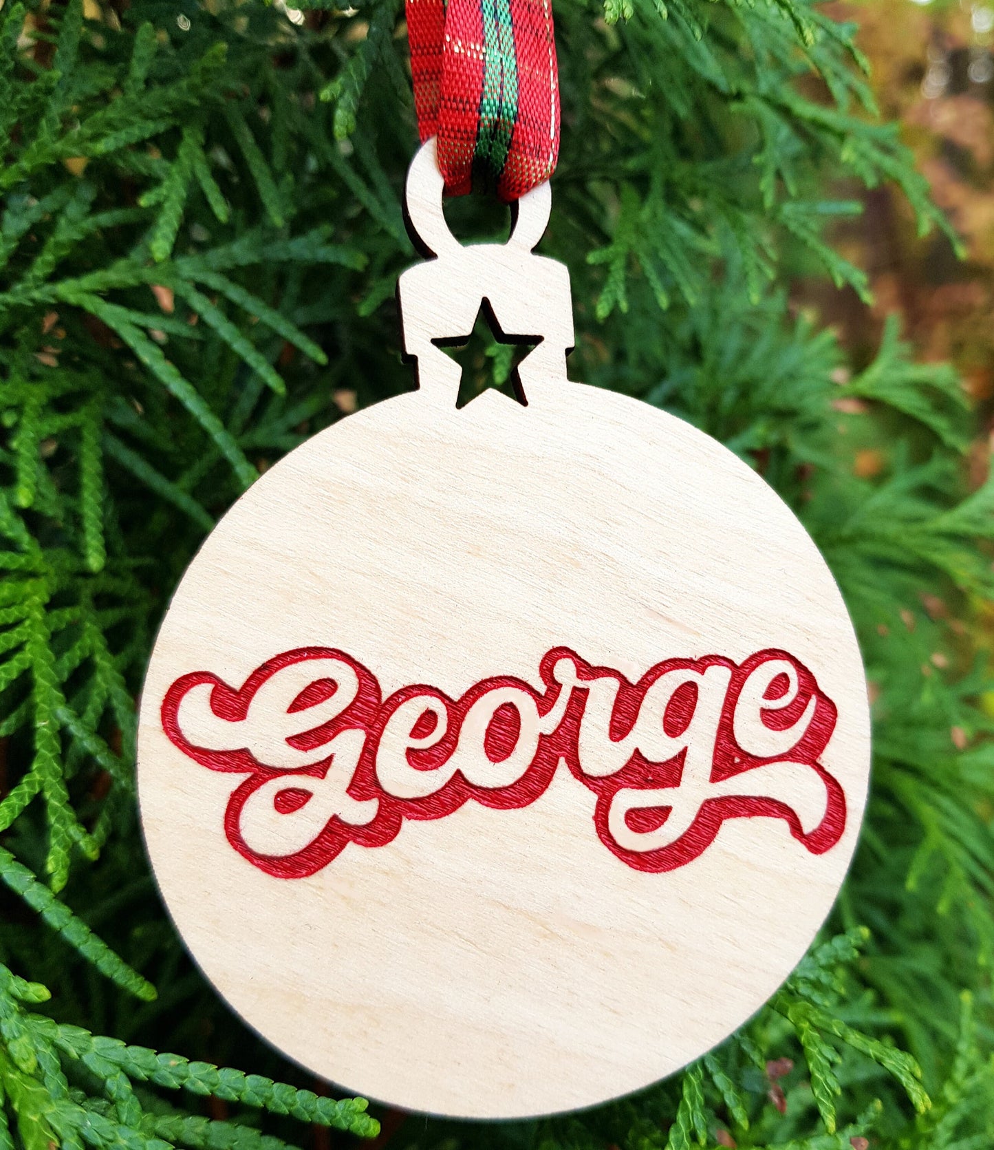 Personalized wooden bauble hand painted any name laser cut first Christmas ornament gift
