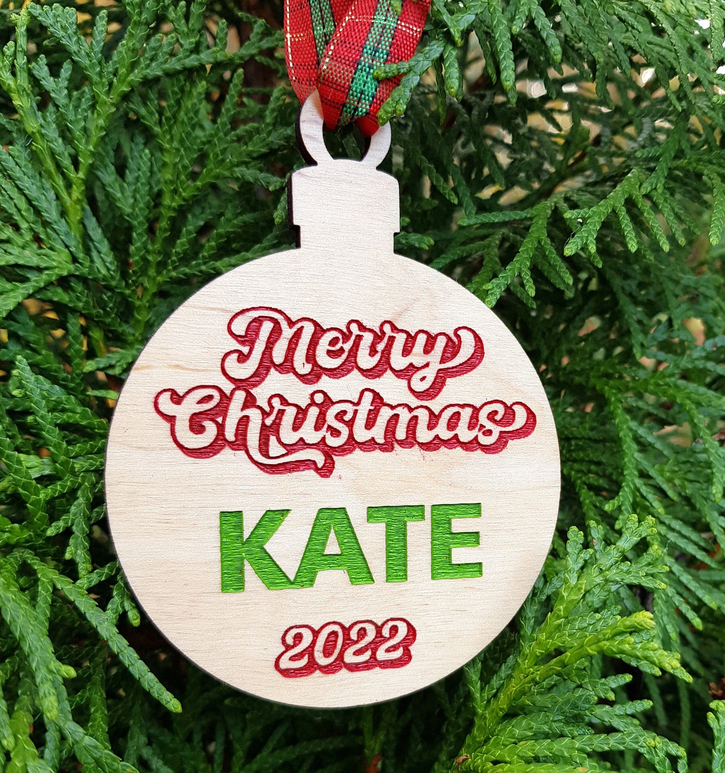 Personalized wooden bauble hand painted any name laser cut first Christmas ornament gift
