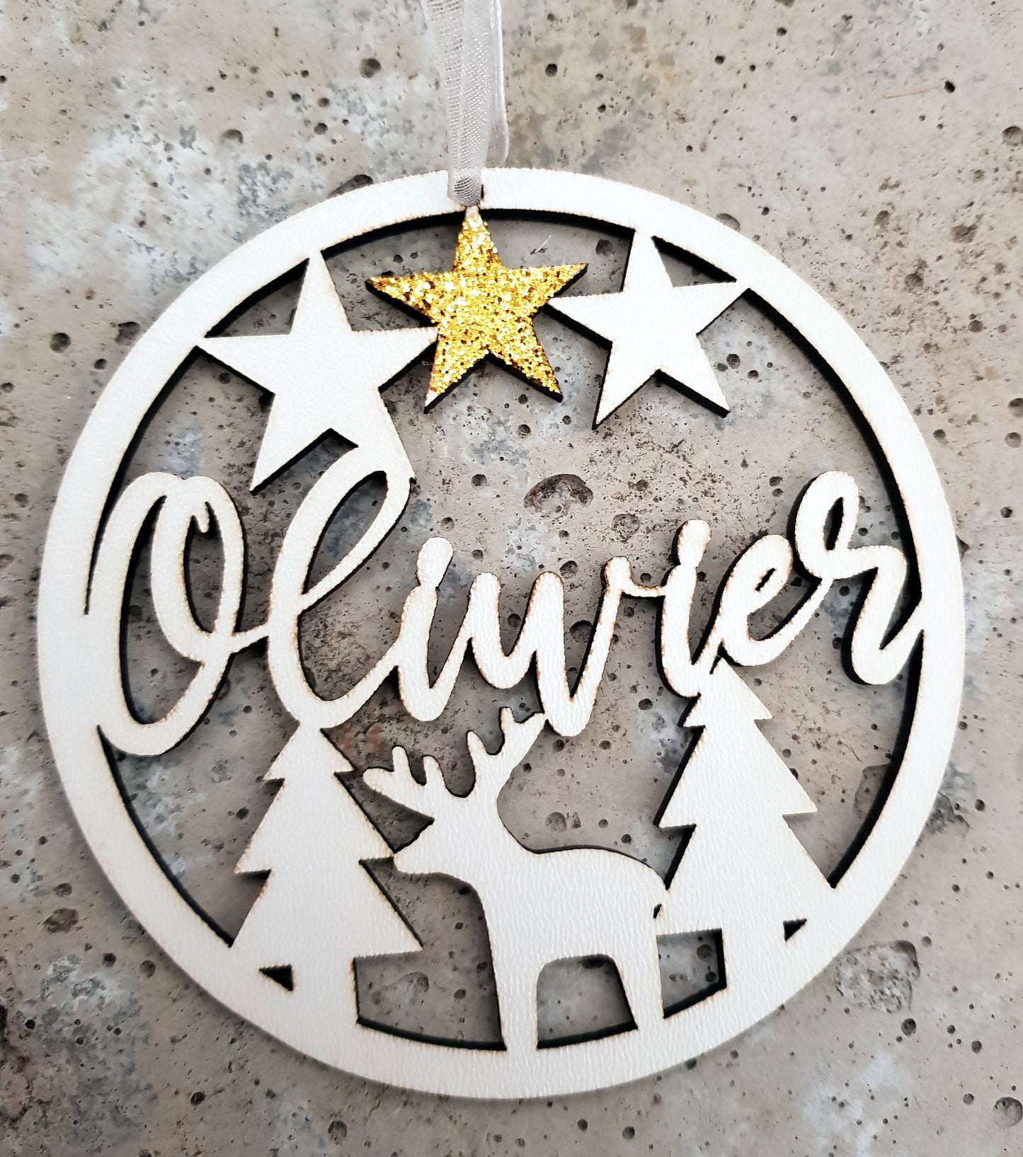 Personalized wooden bauble with any name laser cut first Christmas ornament gift pastel colors