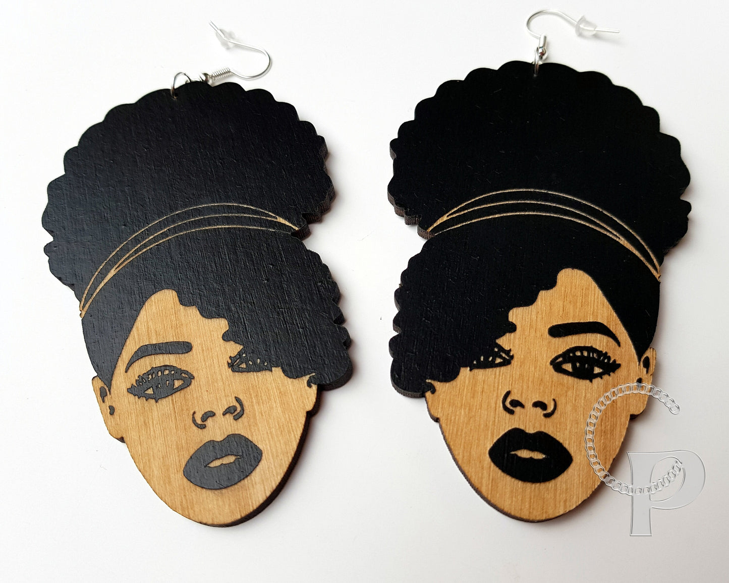 African earrings wood Afro puff style black girl with natural hair hand painted oversized jewelry big ethnic earrings in black