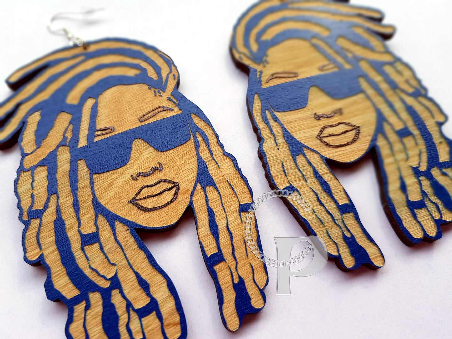African earrings locs woman wooden and double sided Afrocentric jewelry with natural hair and sunglasses many colors