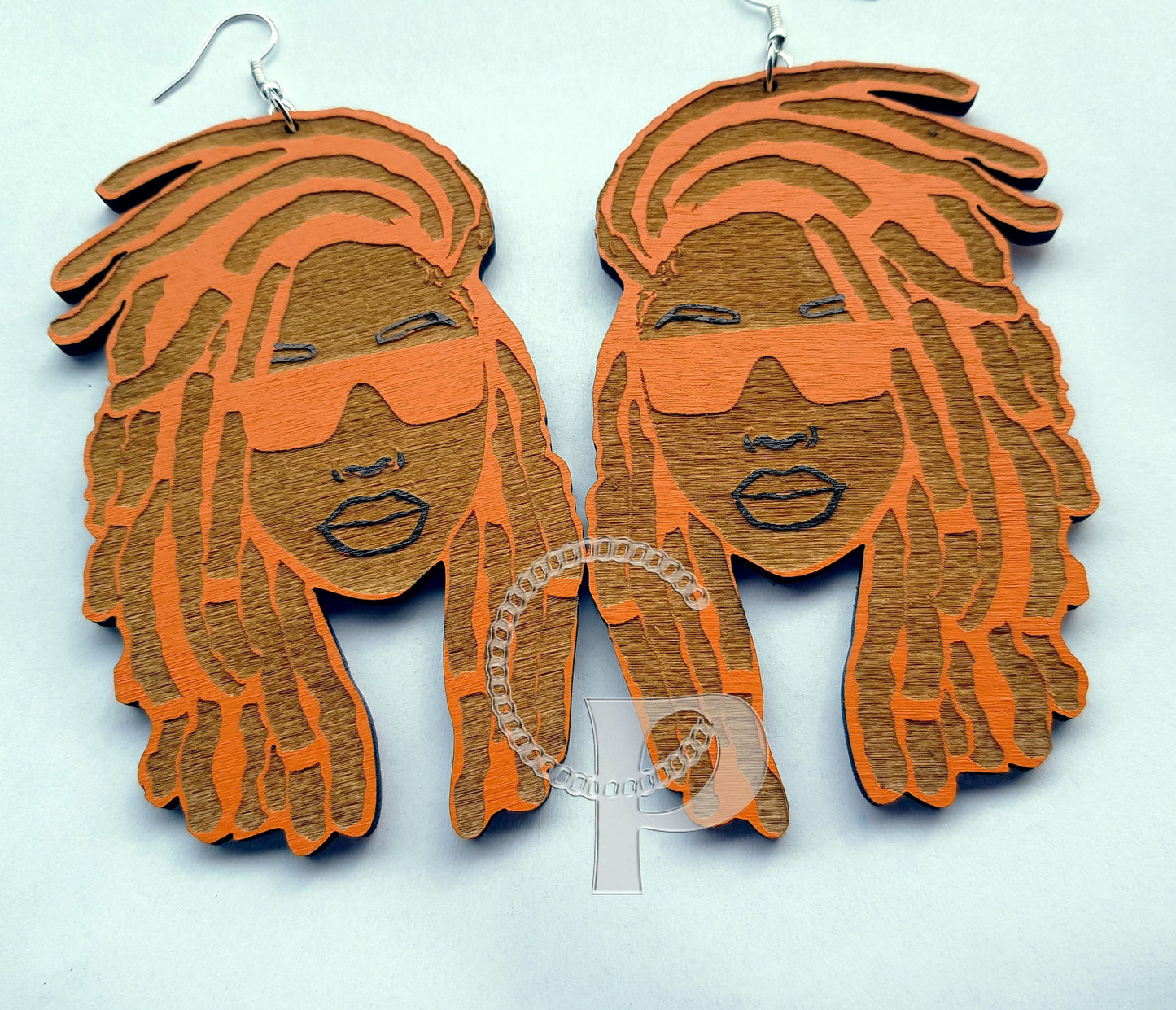 African earrings locs woman wooden and double sided Afrocentric jewelry with natural hair and sunglasses many colors