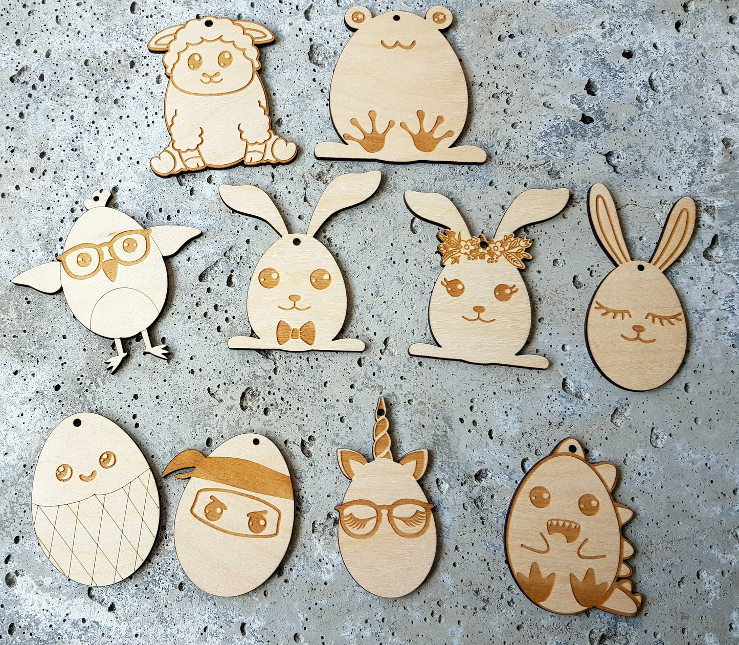 Funny wooden egg blank shapes for Easter wood craft shapes DIY spring decor