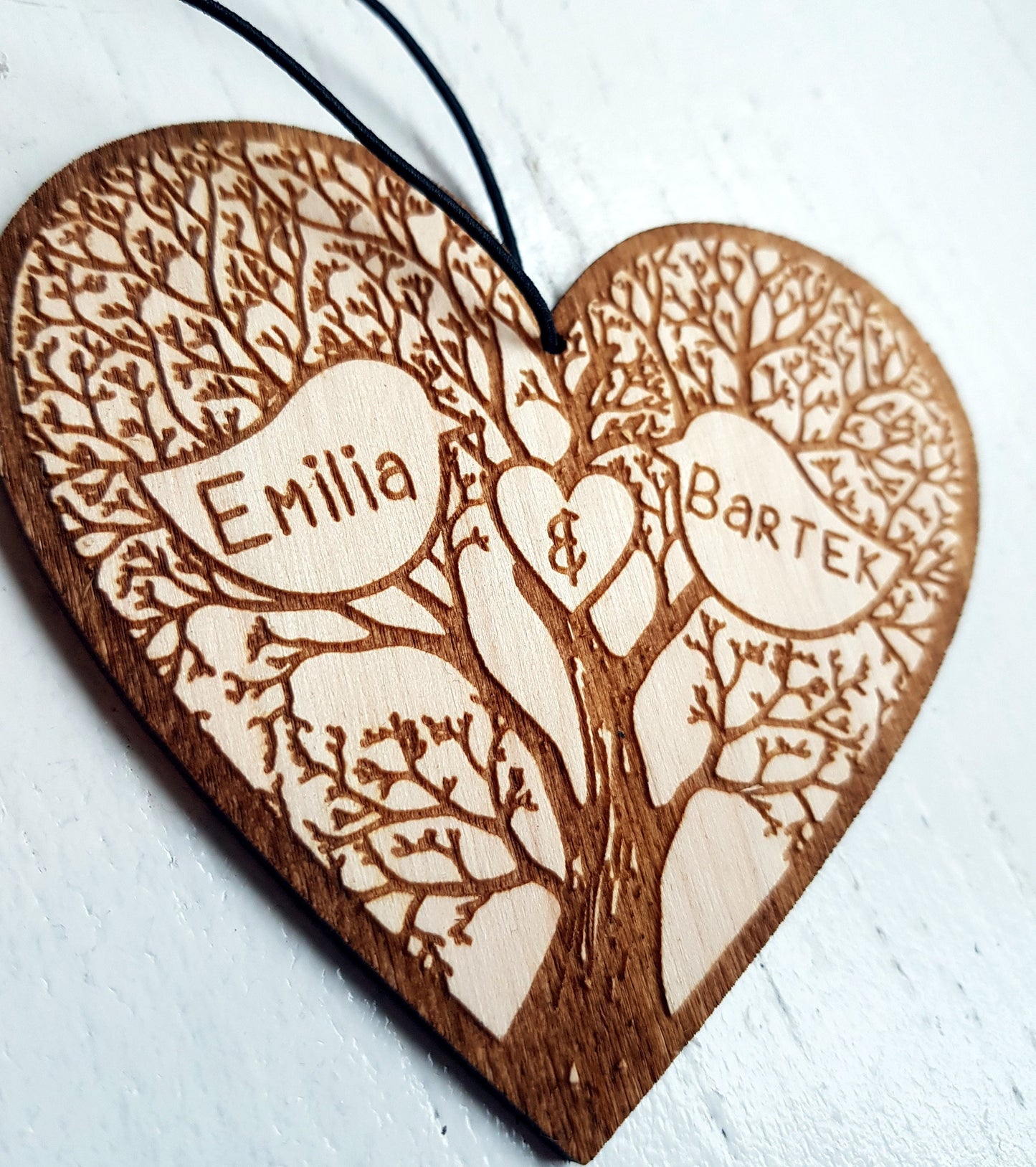 Wooden heart ornament personalized decoration Valentines Day decor gift