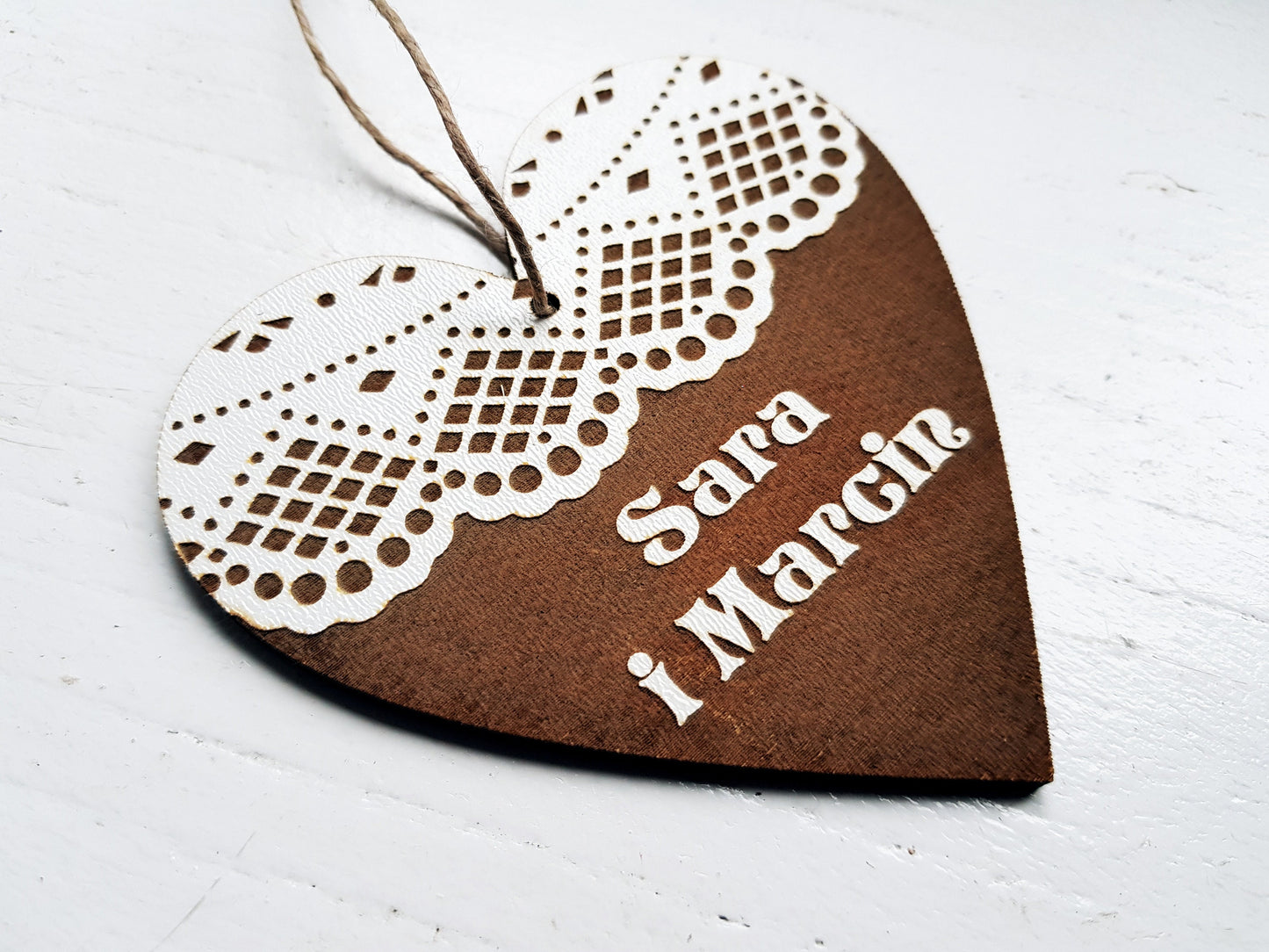 Wooden heart ornament personalized decoration Valentines Day decor gift