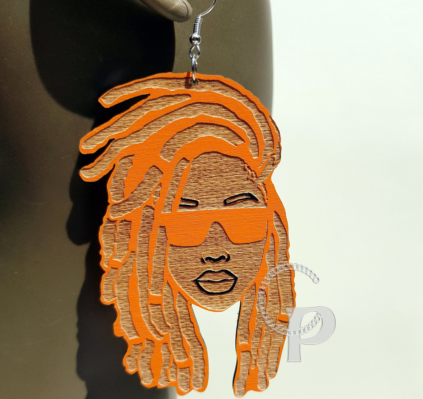 African earrings locs woman wooden and double sided Afrocentric jewelry with natural hair and sunglasses many colors