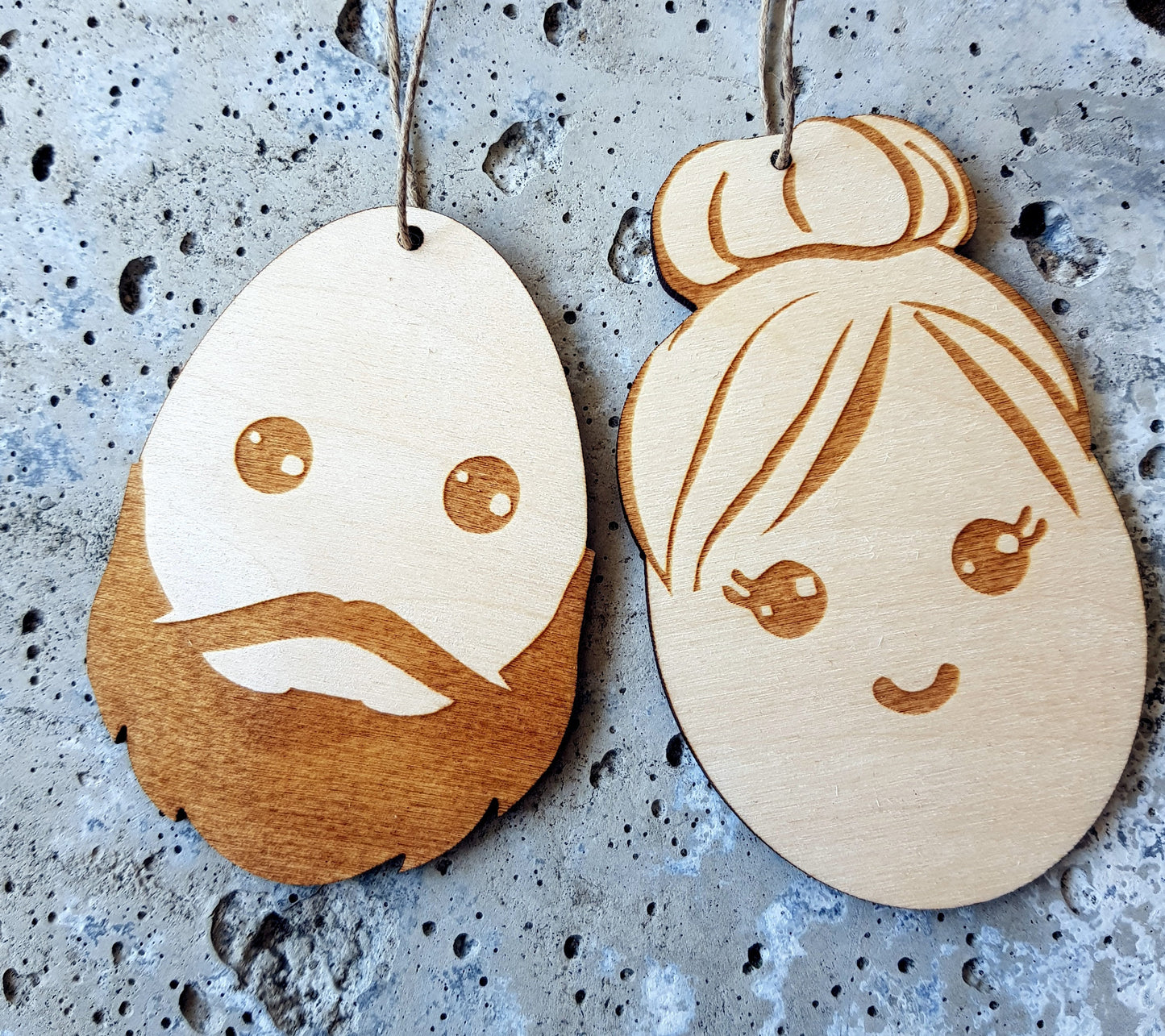 Funny wooden Easter ornaments gift for a couple wood mustache beard egg shapes spring decor