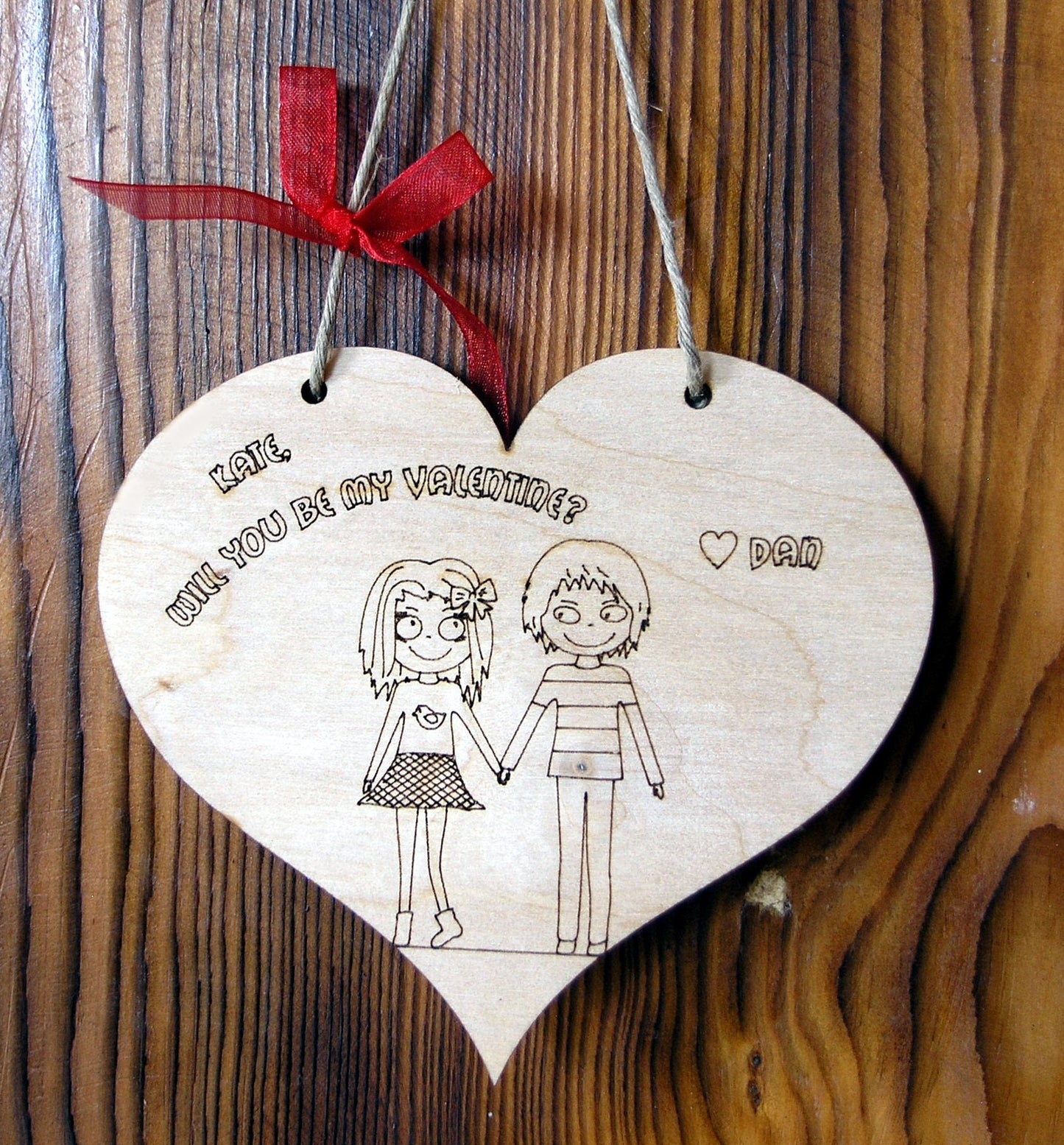 Wooden heart ornament personalized decoration Valentines Day decor gift
