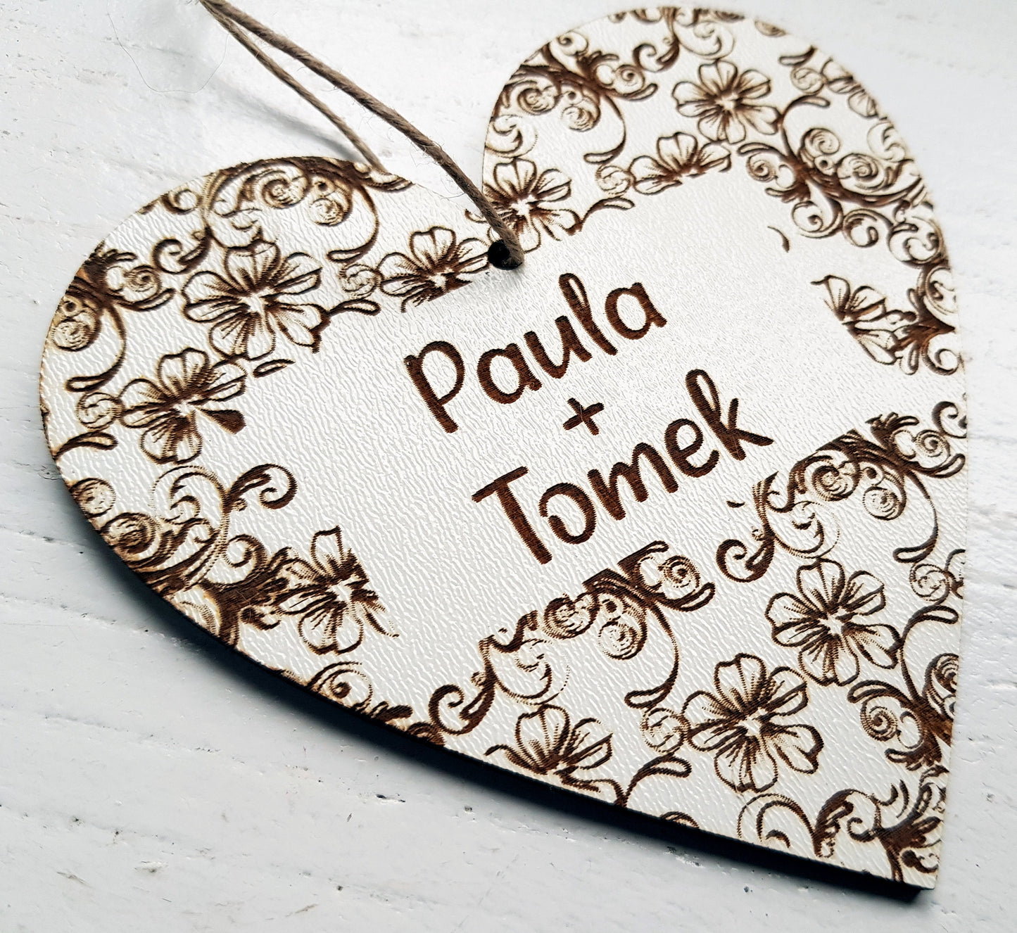 Wooden heart ornament personalized decoration Valentines Day decor gift