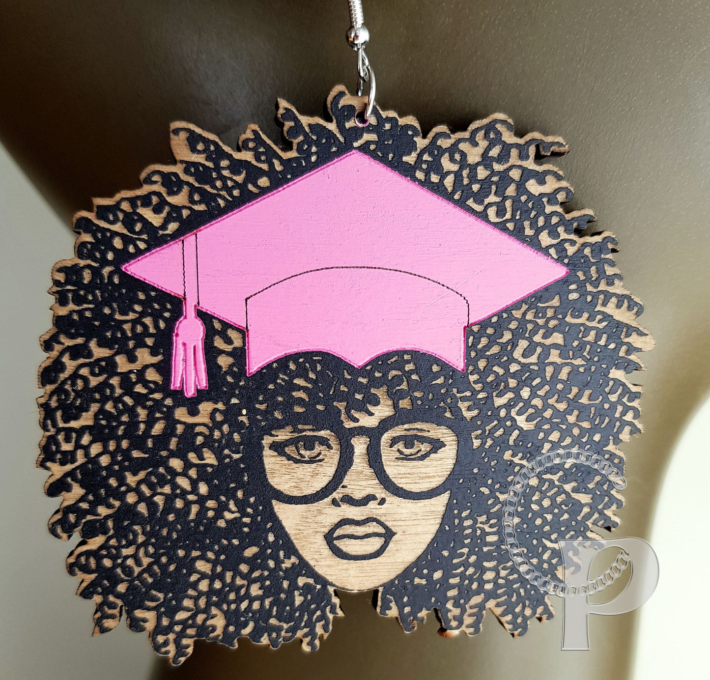 African earrings graduation gift Afro woman natural hair coils glasses cap student graduate