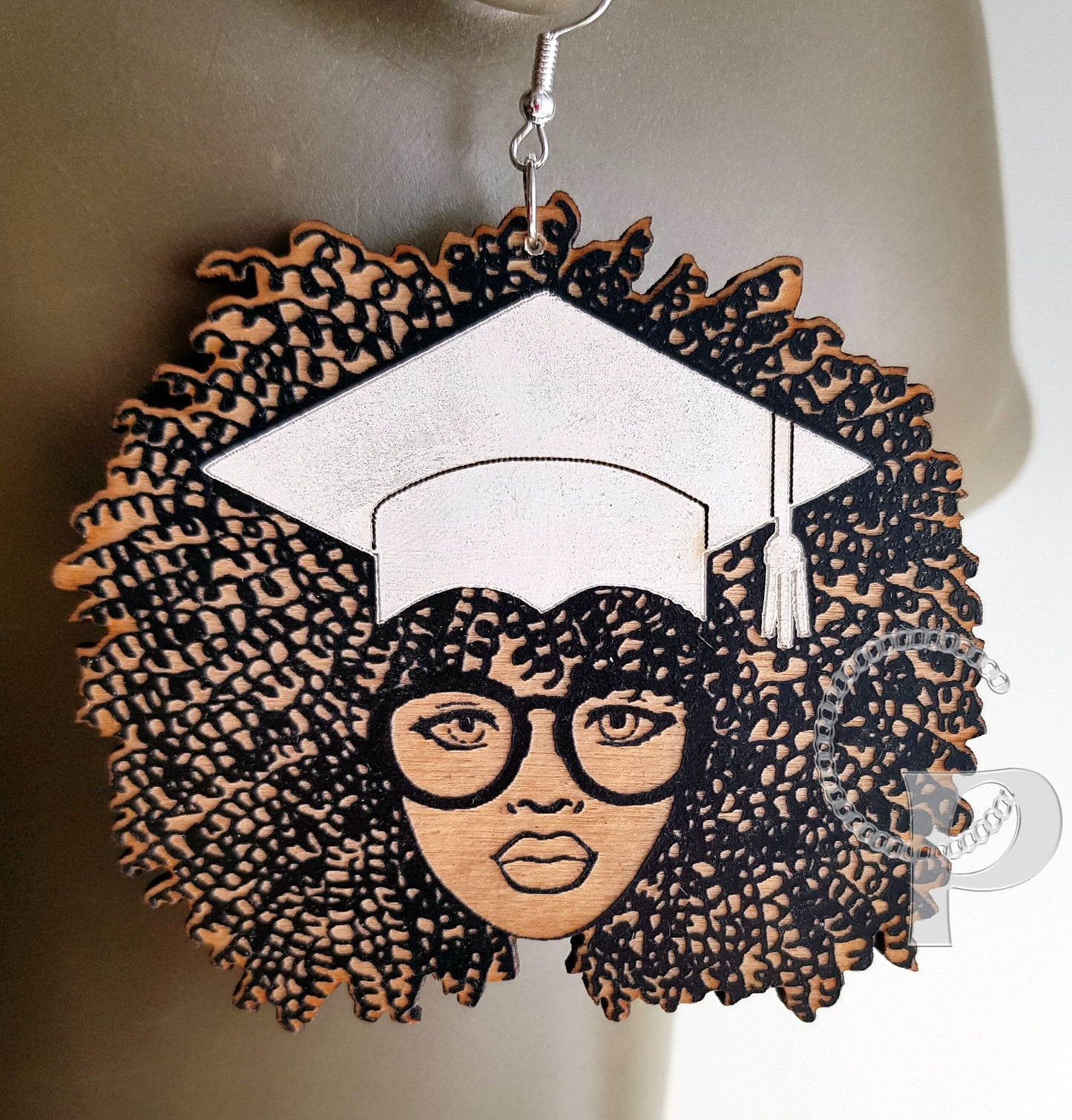 African earrings graduation gift Afro woman natural hair coils glasses cap student graduate