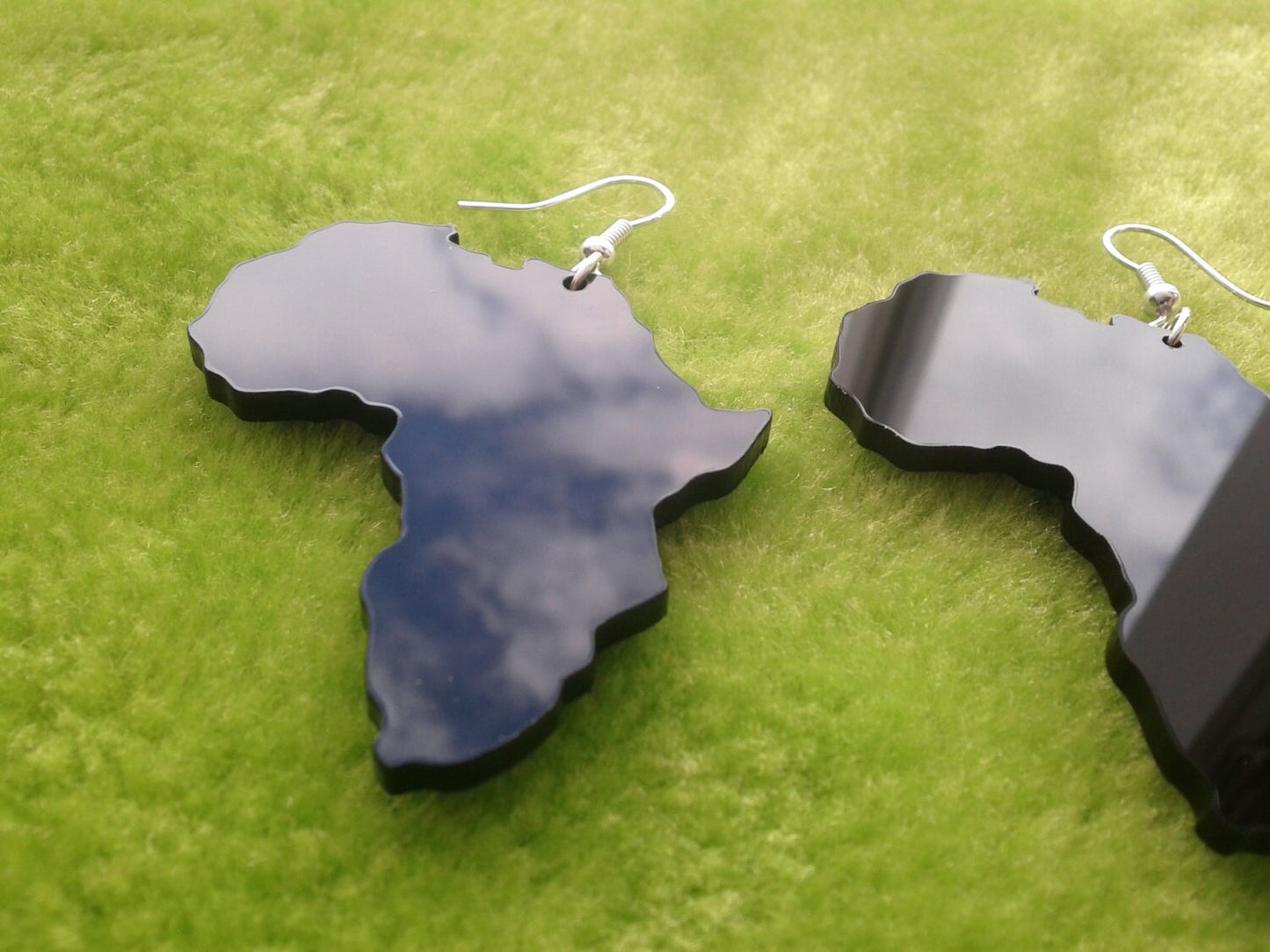 Laser cut black acrylic Arica earrings, Afrcan map