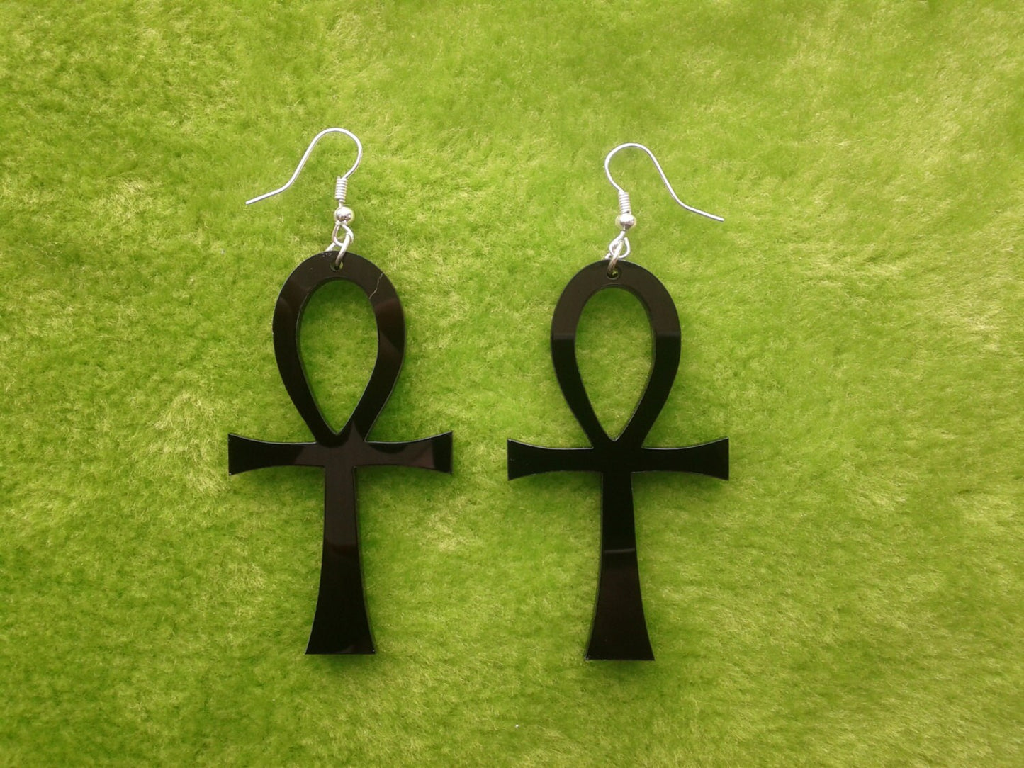 Laser cut acrylic Ankh earrings in black Africa Adinkra Symbol