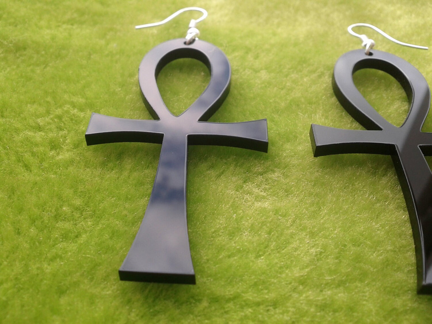 Laser cut acrylic Ankh earrings in black Africa Adinkra Symbol
