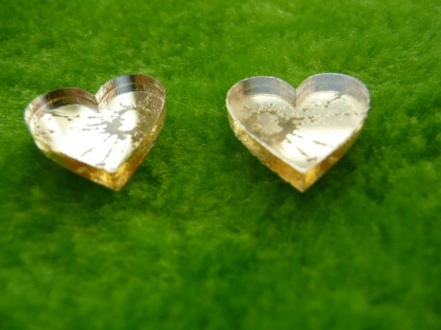 Broken mirror effect acrylic earrings small heart gold, silver and red