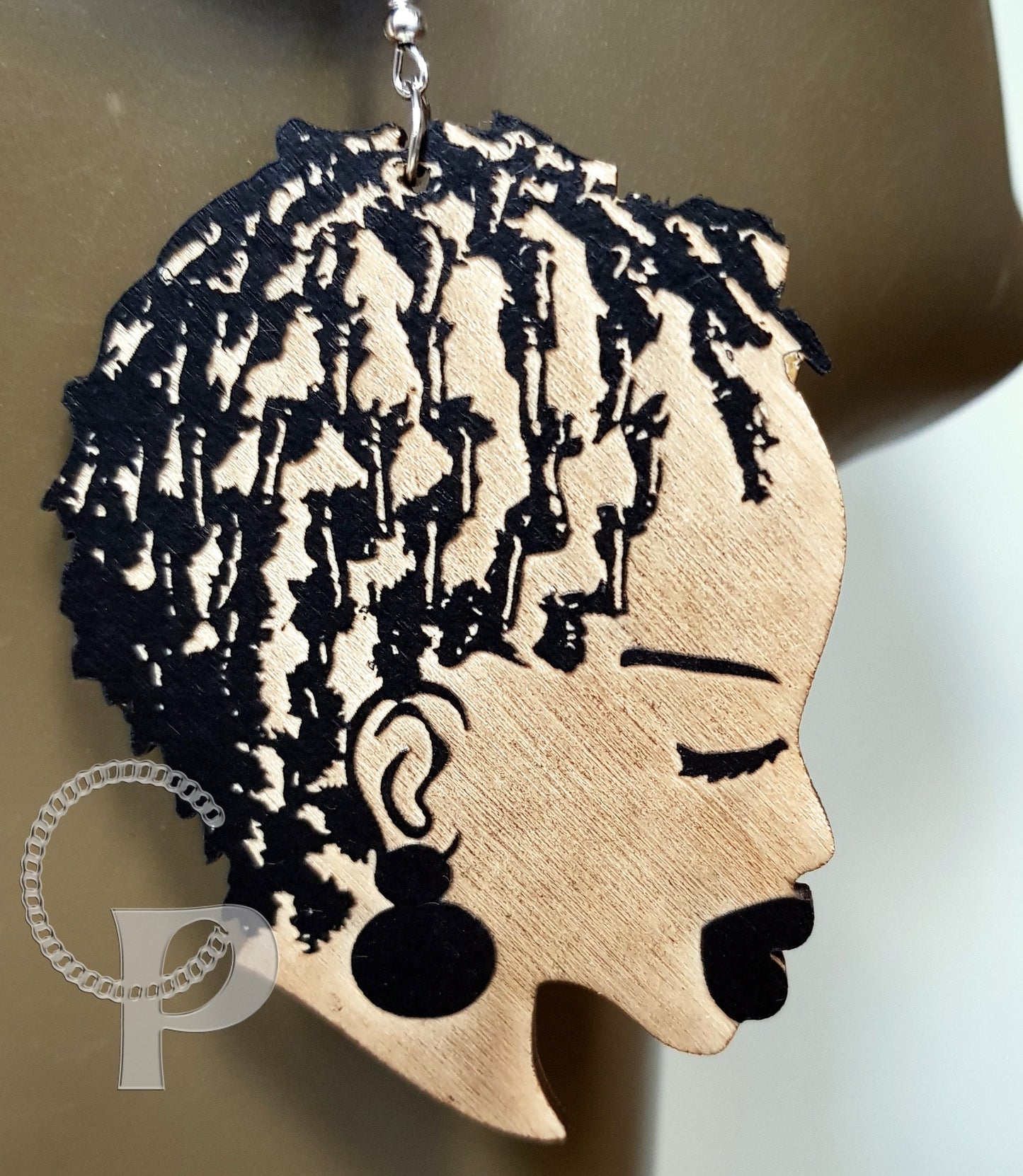 African earrings black woman Afro silhouette wooden engraved natural hair
