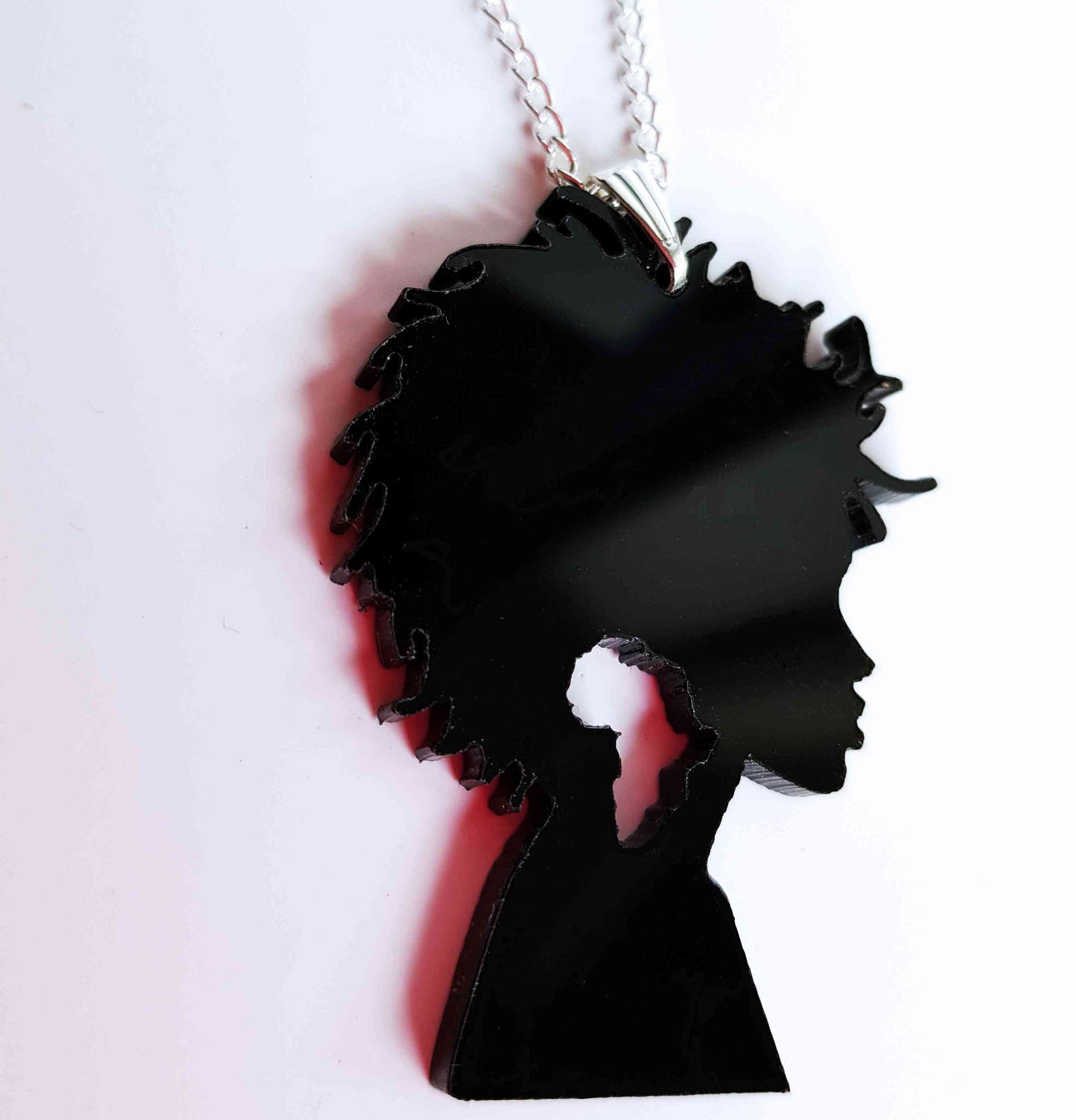 Acrylic Afro silhouette necklace in black African jewelry pendant