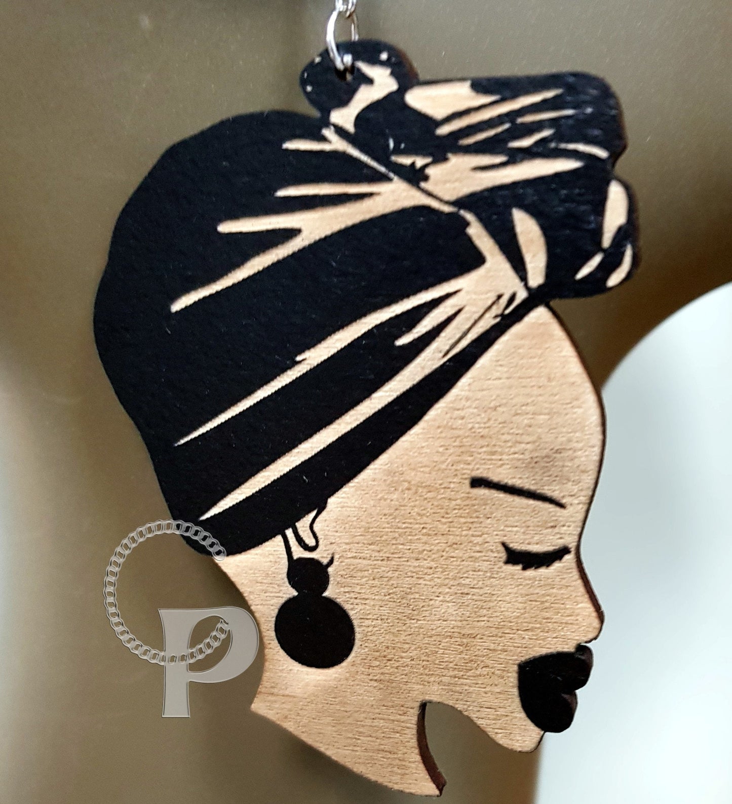African earrings black woman Afro silhouette wooden engraved natural hair