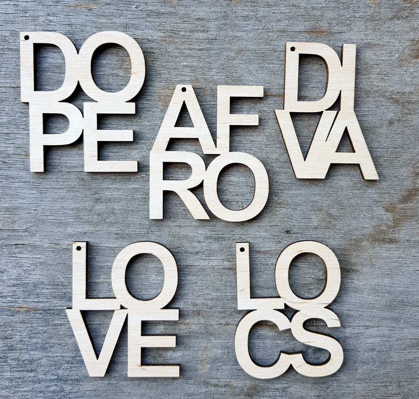 Wooden shapes x10 jewelry earrings making laser cut Afrocentric craft Afro Diva Love Locs Dope words cut outs