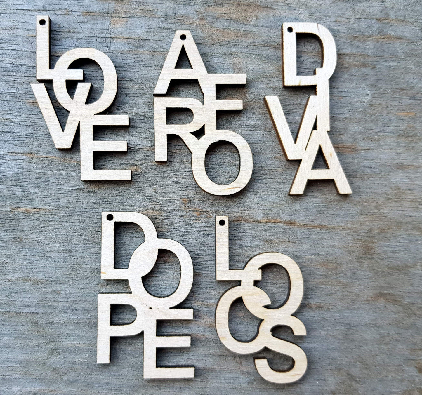 Wooden Love words shapes x10 jewelry earrings making laser cut Afrocentric craft Afro Diva Love Locs Dope words cut outs
