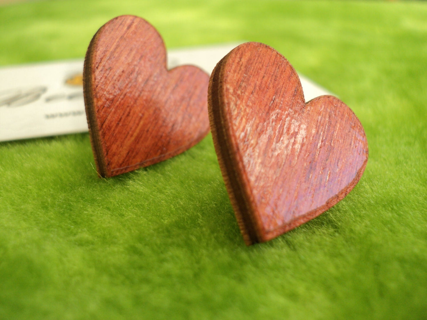 Laser cut heart flower butterfly shaped wooden earrings in red mahogany or rosewood