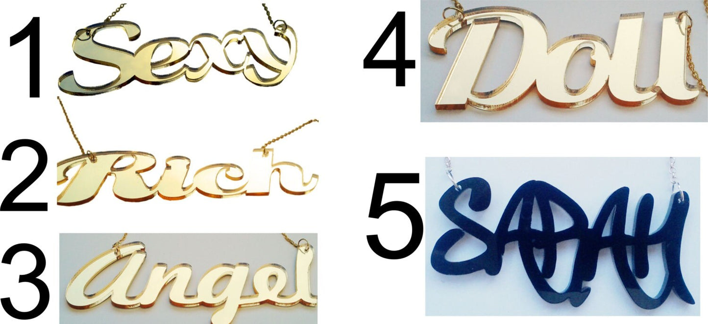 Black acrylic personalised necklace rich, dope, sexy, names etc...