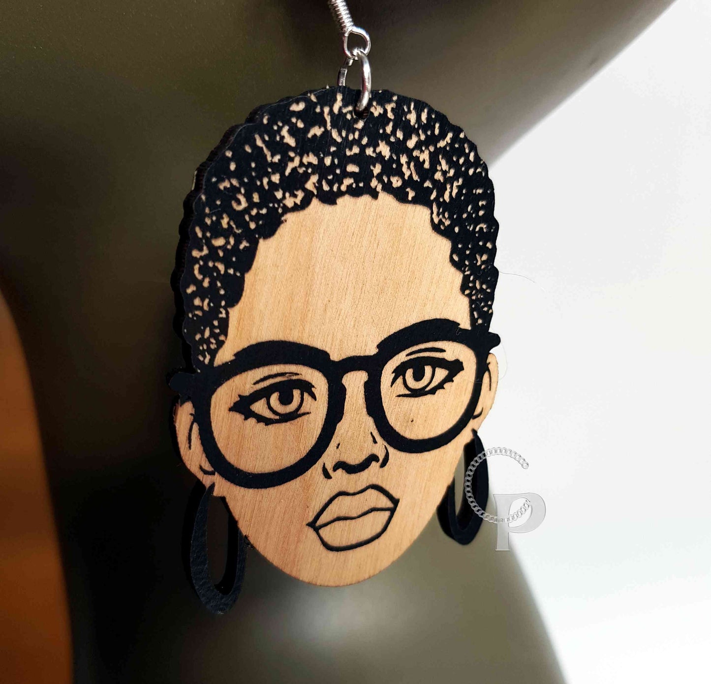 Wooden earrings afro twa woman African jewelry and double sided Afrocentric short hair naturalista girl with curly Afro hair