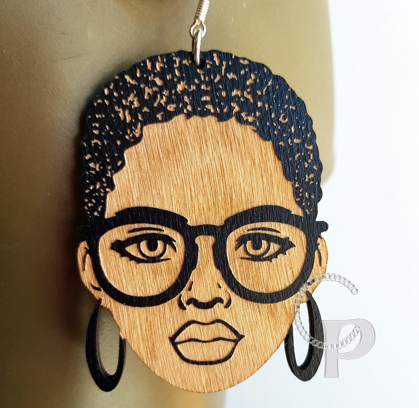 Wooden earrings afro twa woman African jewelry and double sided Afrocentric short hair naturalista girl with curly Afro hair